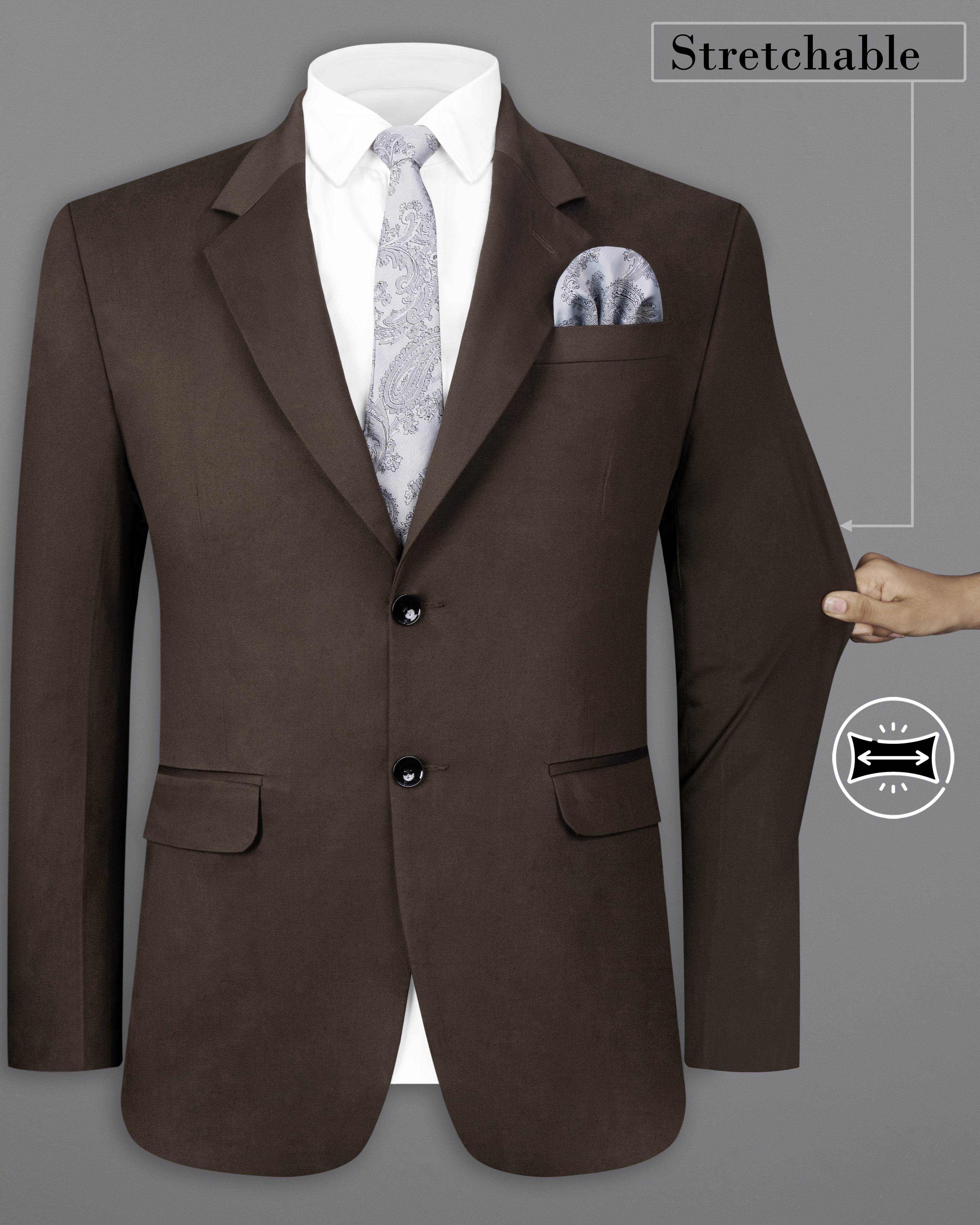 Walnut Brown Solid Stretchable Premium Cotton traveler Blazer