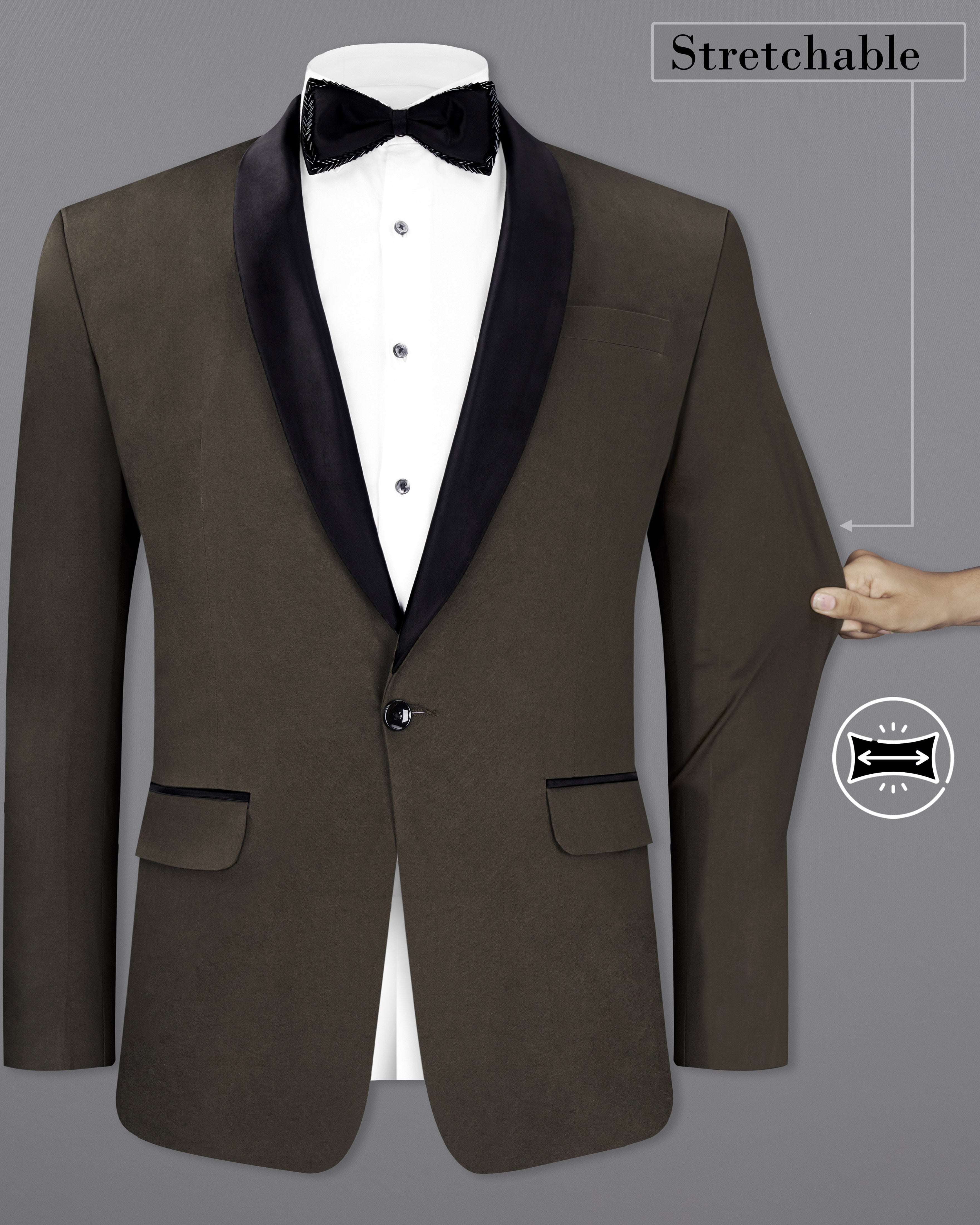 Walnut Brown Stretchable Premium Cotton Tuxedo traveler Blazer