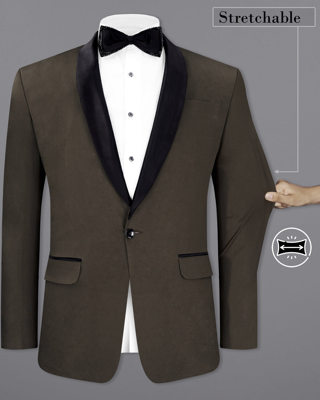 WALNUT BROWN STRETCHABLE PREMIUM COTTON TUXEDO TRAVELER BLAZER