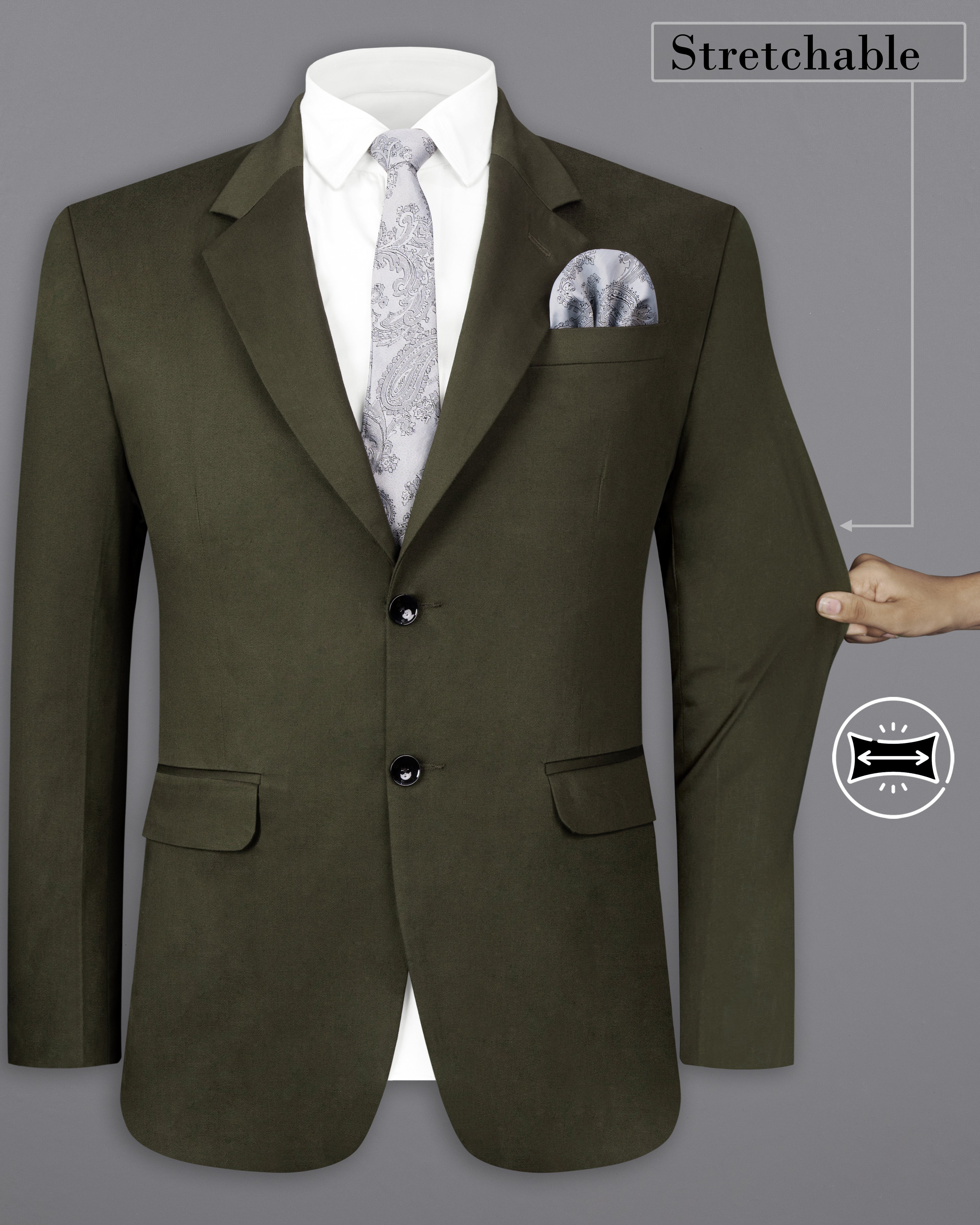 Taupe Green Solid Stretchable Premium Cotton traveler Blazer