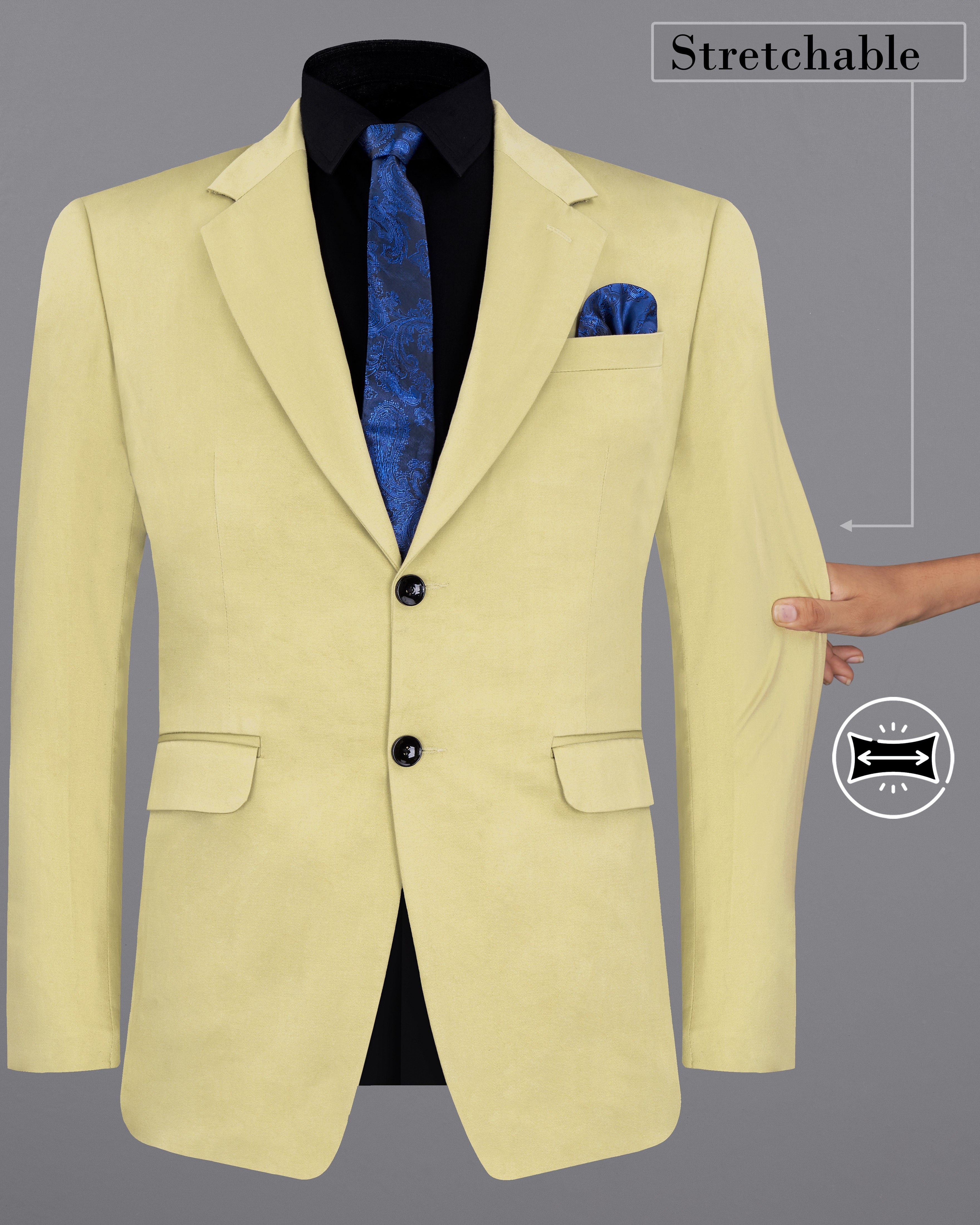 Maize Cream Stretchable Premium Cotton traveler Blazer