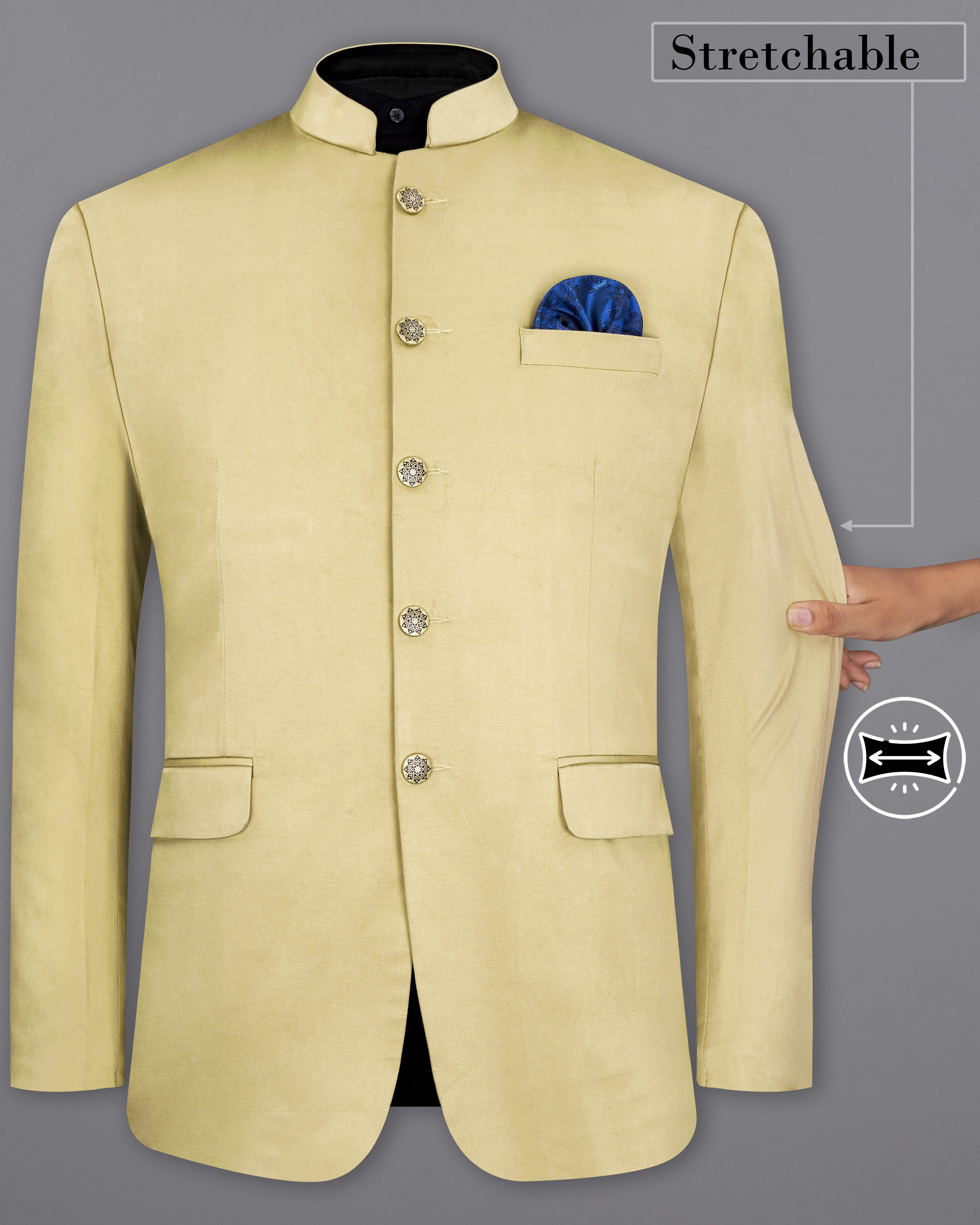 Maize Cream Stretchable Bandhgala Premium Cotton traveler Blazer