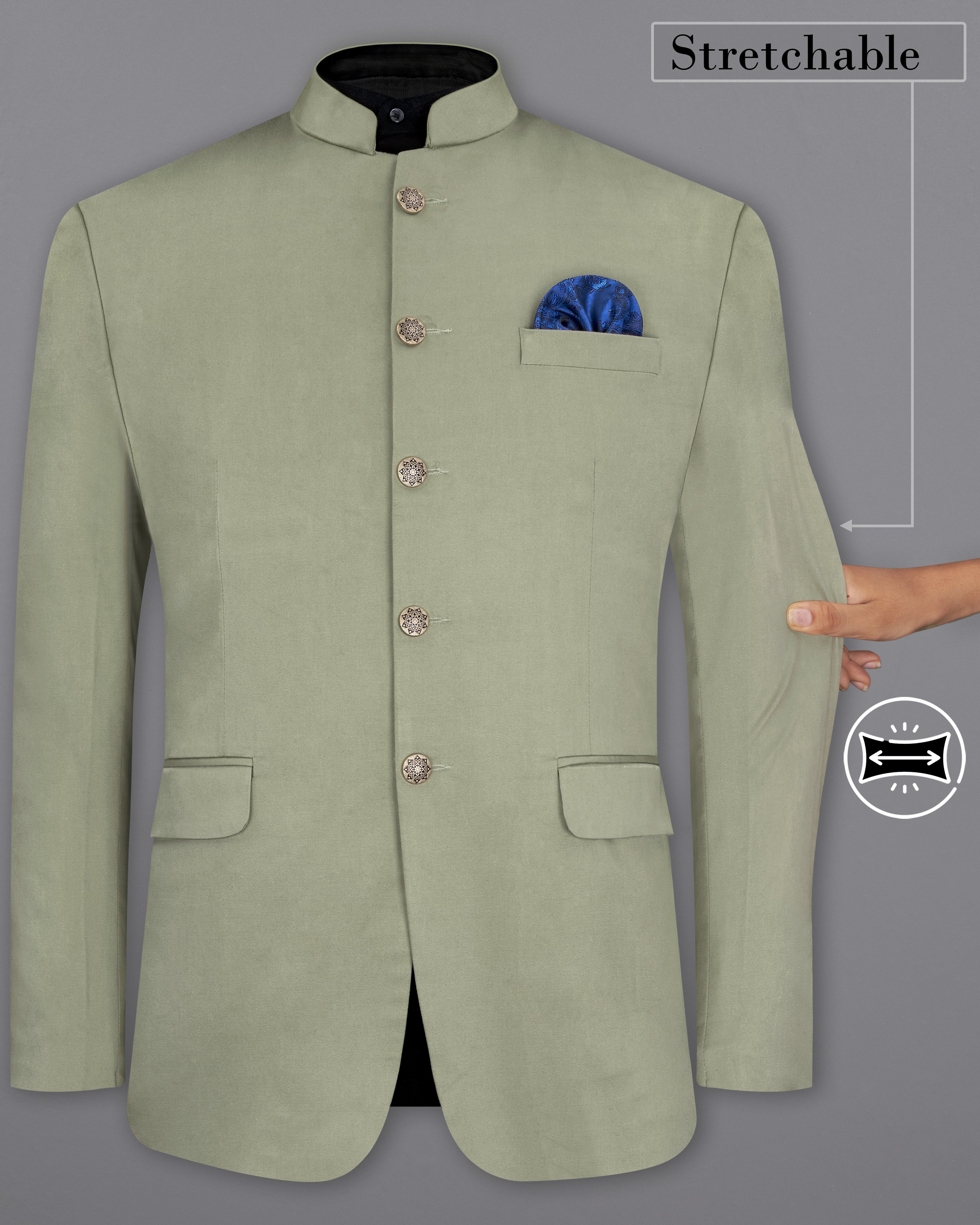 Granite Green Bandhgala Premium Cotton Stretchable traveler Blazer