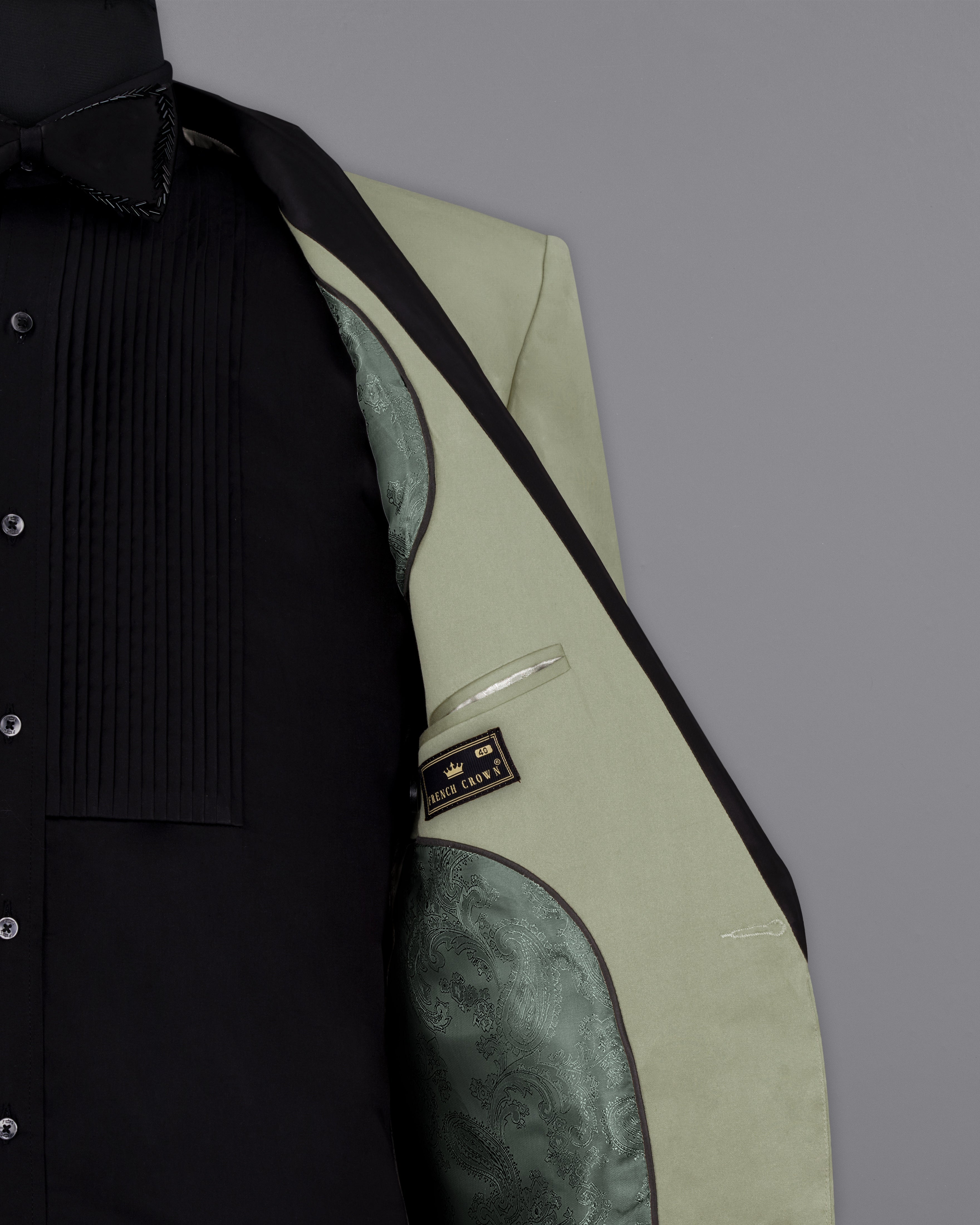 Granite Green Tuxedo With Black Lapel Premium Cotton Stretchable Blazer BL2666-BKL-36, BL2666-BKL-38, BL2666-BKL-40, BL2666-BKL-42, BL2666-BKL-44, BL2666-BKL-46, BL2666-BKL-48, BL2666-BKL-50, BL2666-BKL-52, BL2666-BKL-54, BL2666-BKL-56, BL2666-BKL-58, BL2666-BKL-60