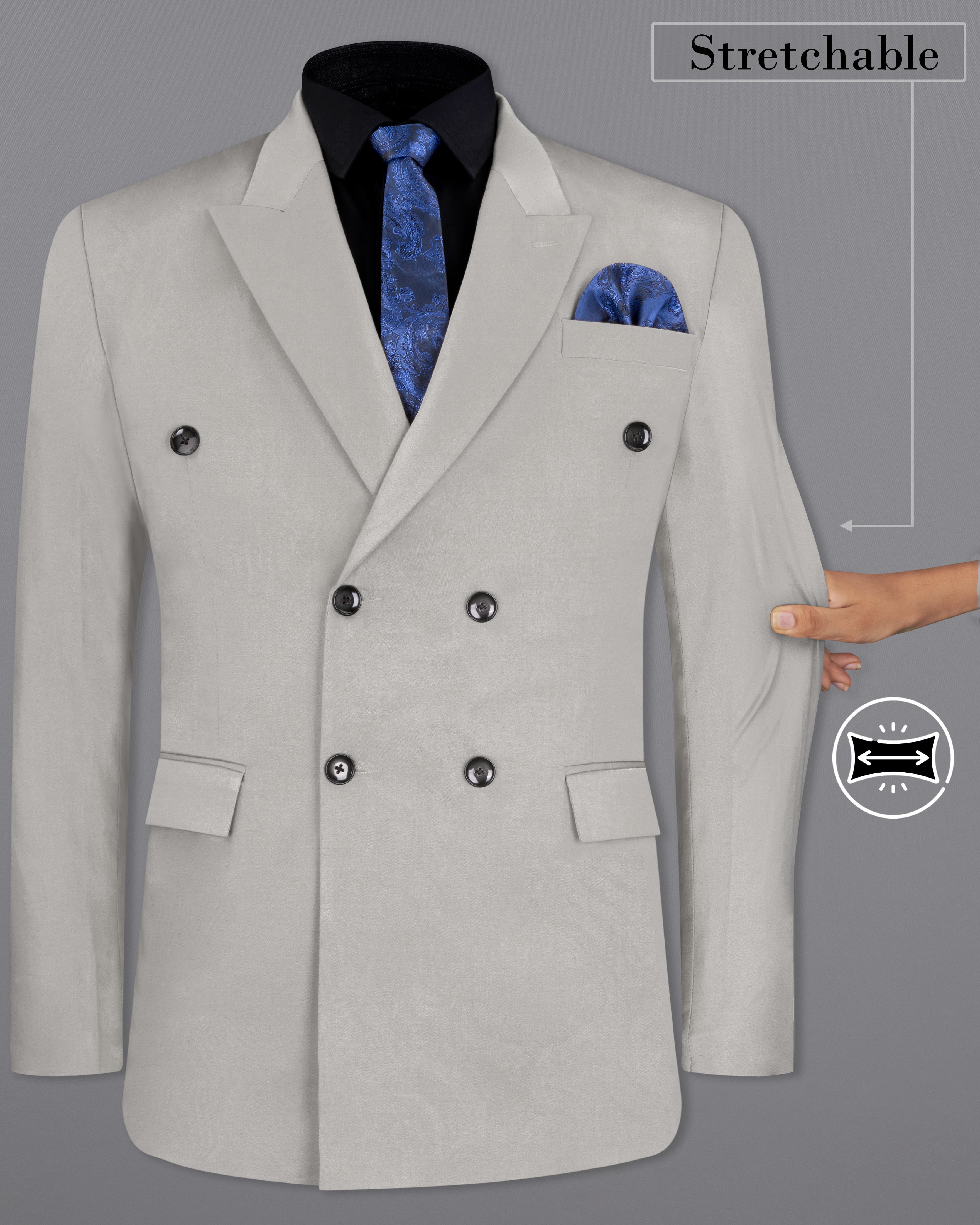 Martini Gray Stretchable Double Breasted Premium Cotton traveler Blazer