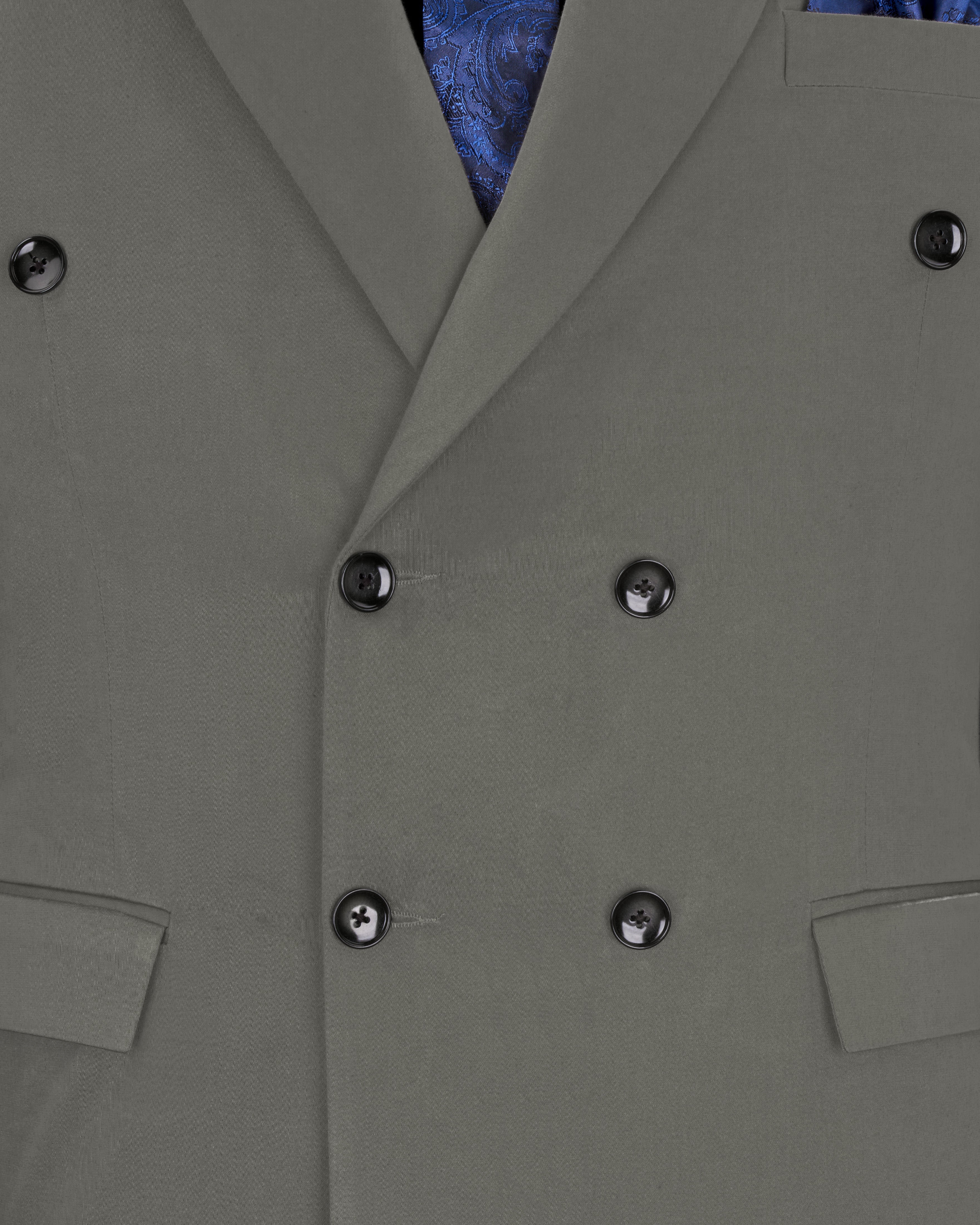 Ironside Gray Stretchable Double Breasted Premium Cotton traveler Blazer