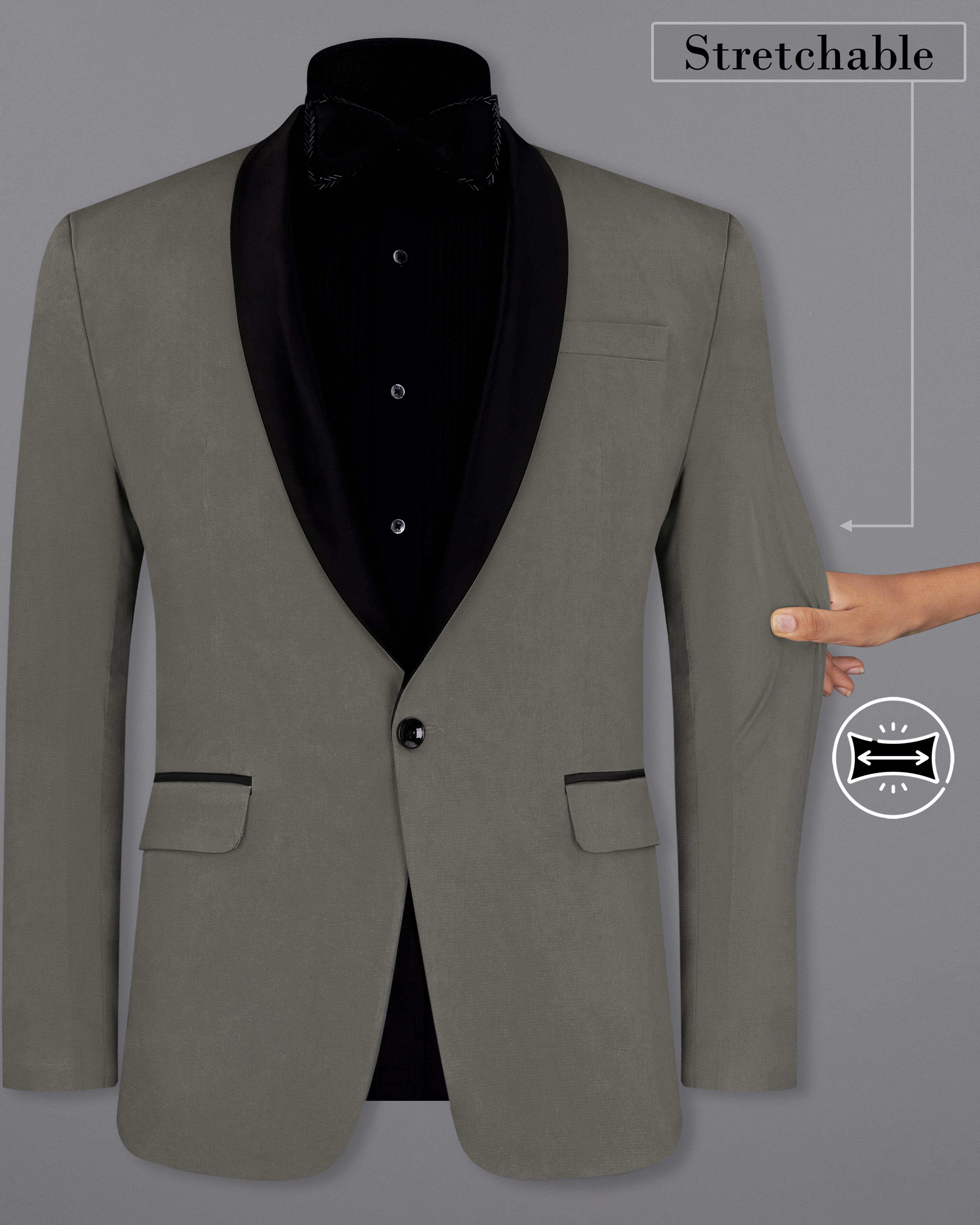 Ironside Gray Stretchable Tuxedo Premium Cotton Blazer BL2686-BKL-36, BL2686-BKL-38, BL2686-BKL-40, BL2686-BKL-42, BL2686-BKL-44, BL2686-BKL-46, BL2686-BKL-48, BL2686-BKL-50, BL2686-BKL-52, BL2686-BKL-54, BL2686-BKL-56, BL2686-BKL-58, BL2686-BKL-60