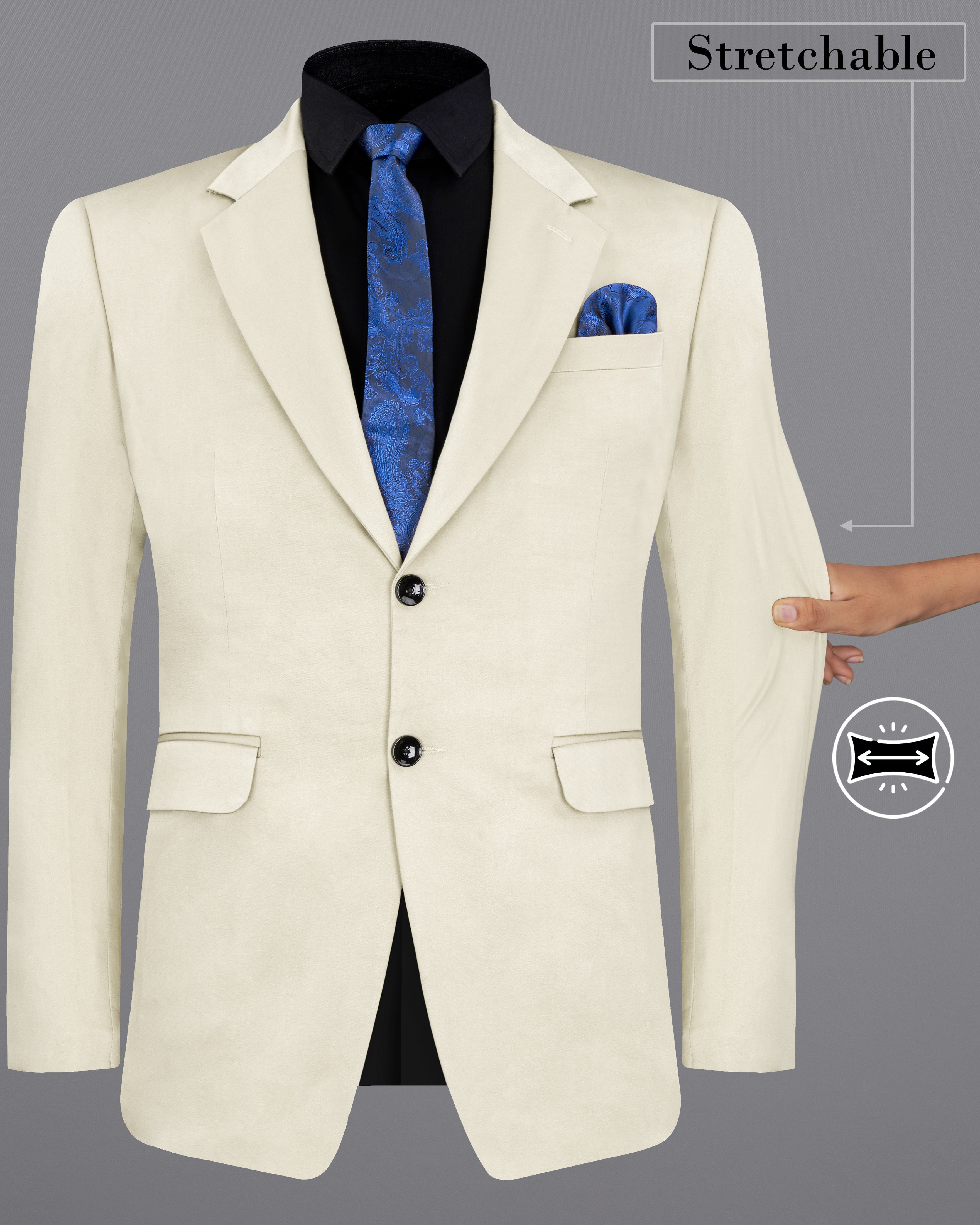 Merino Cream Stretchable Premium Cotton traveler Blazer