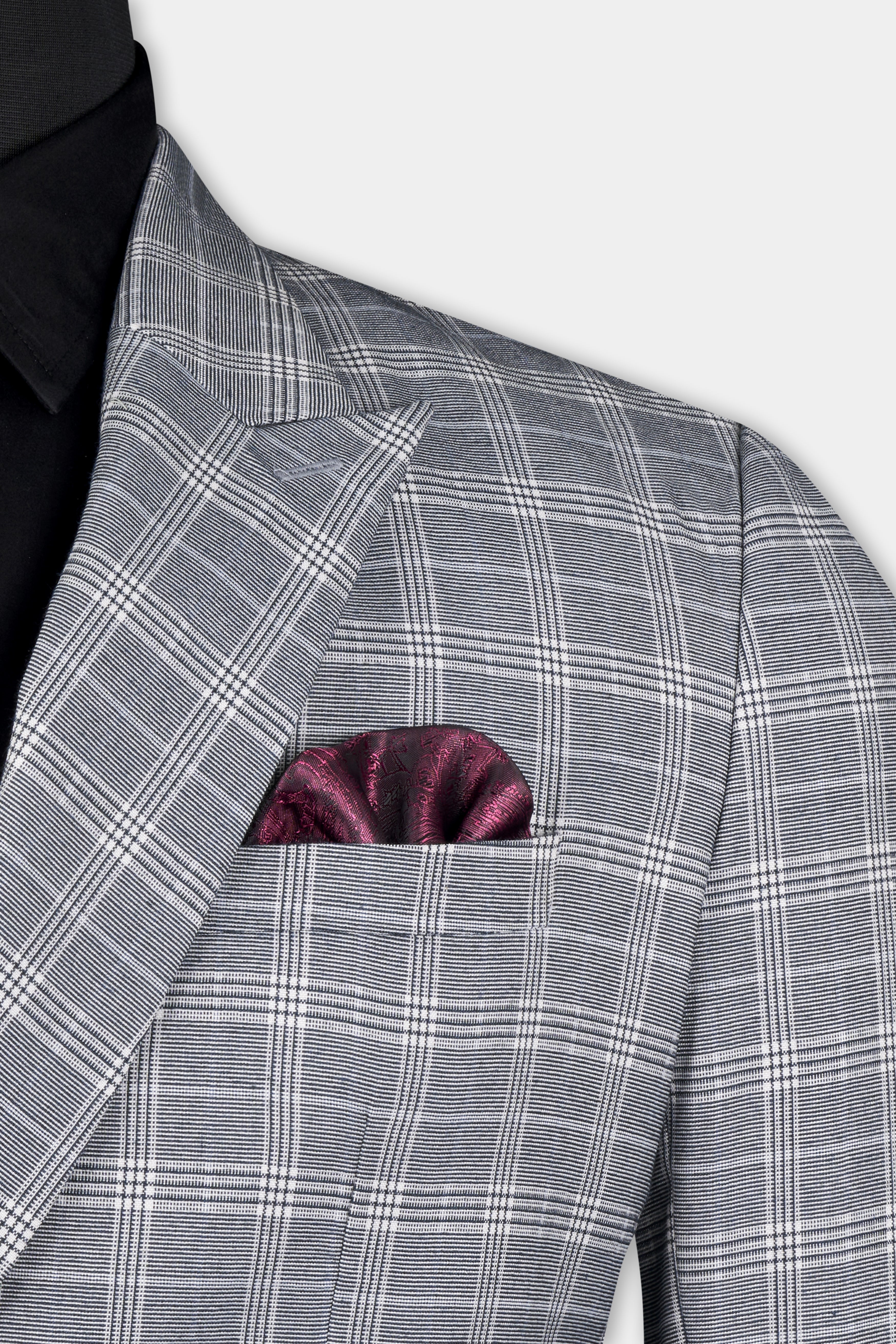 Monsoon Steel Gray Plaid Double-Breasted Blazer