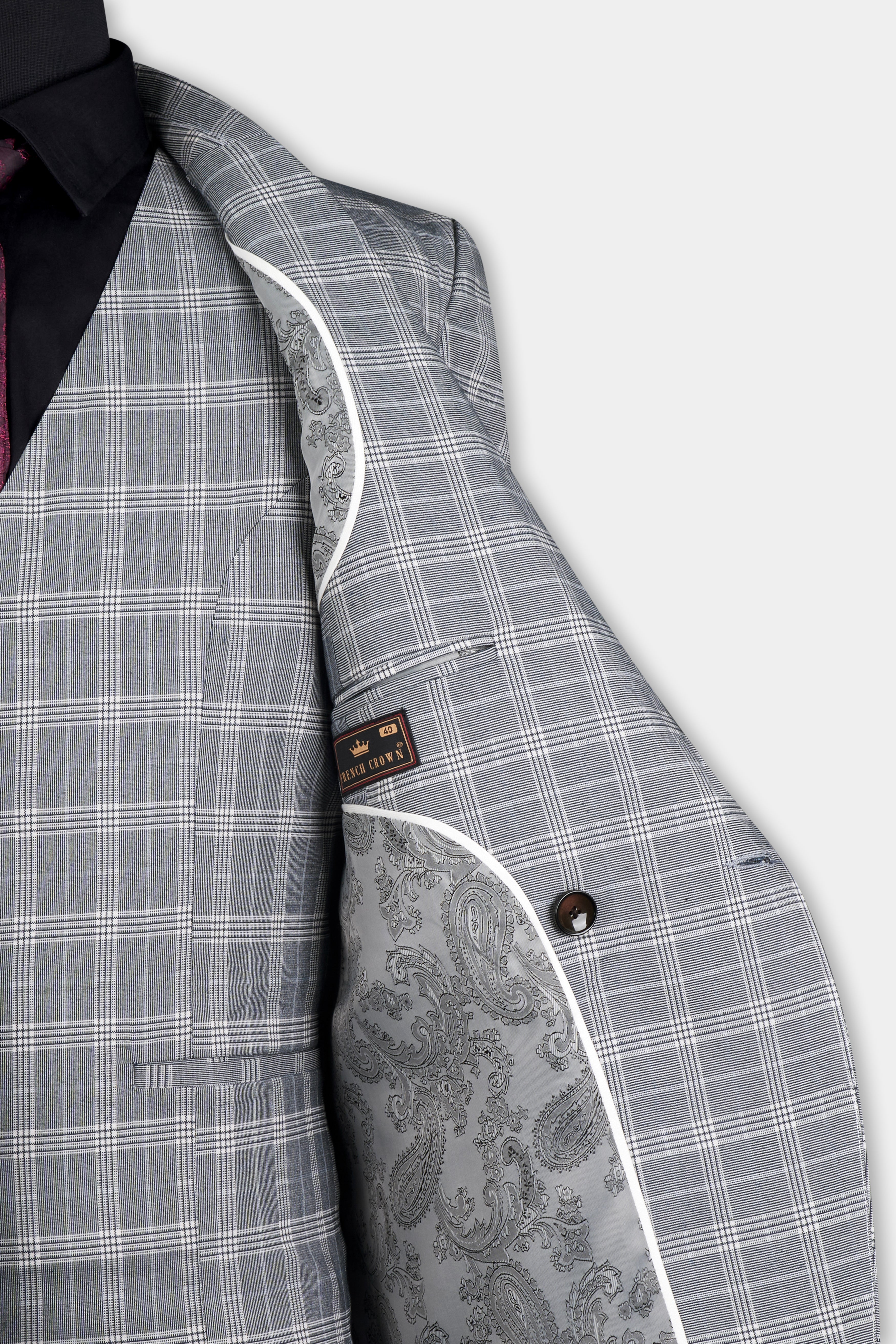 Monsoon Steel Gray Plaid Double-Breasted Blazer