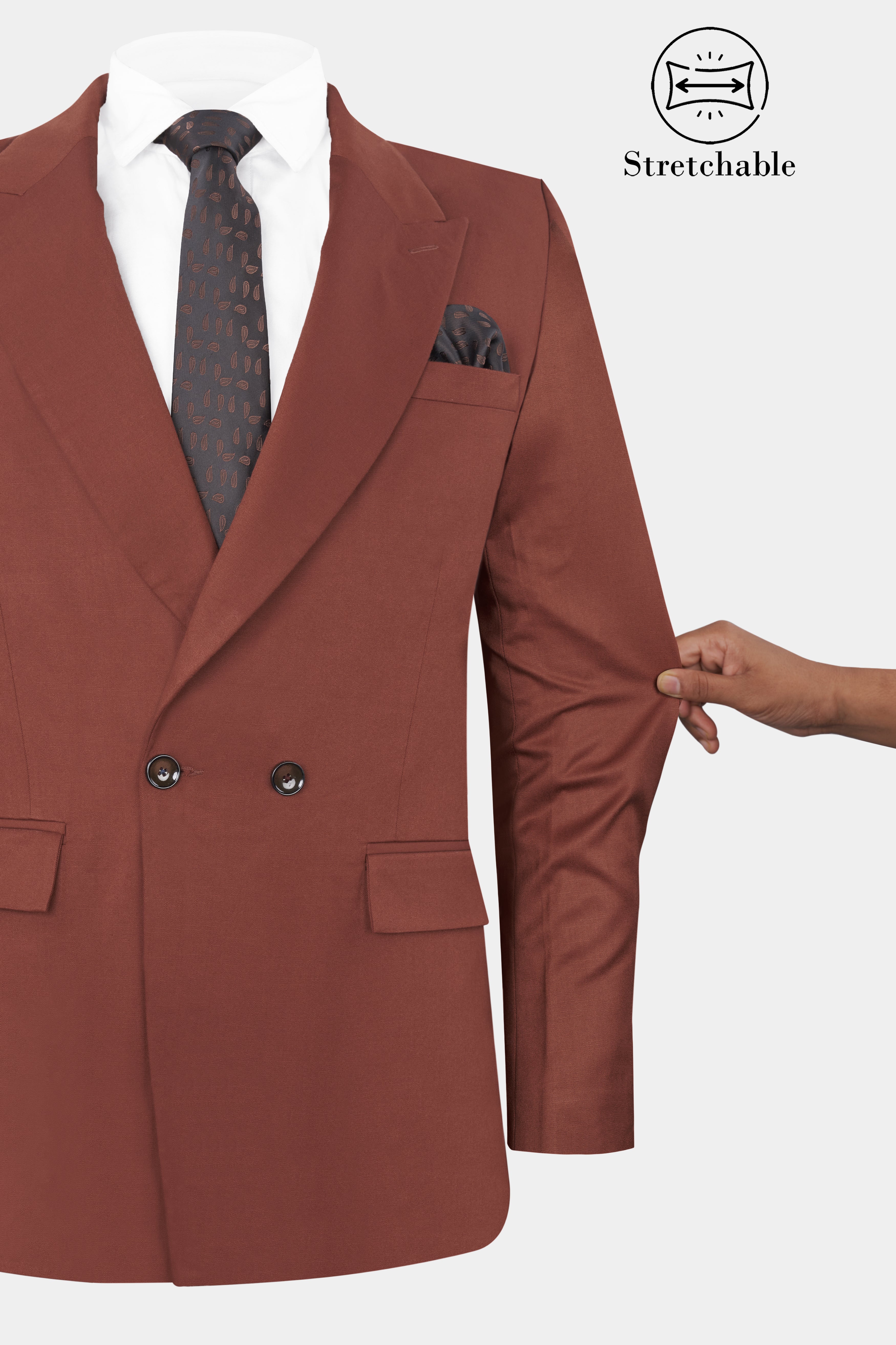 Ironstone Red Stretchable Double-Breasted traveler Blazer