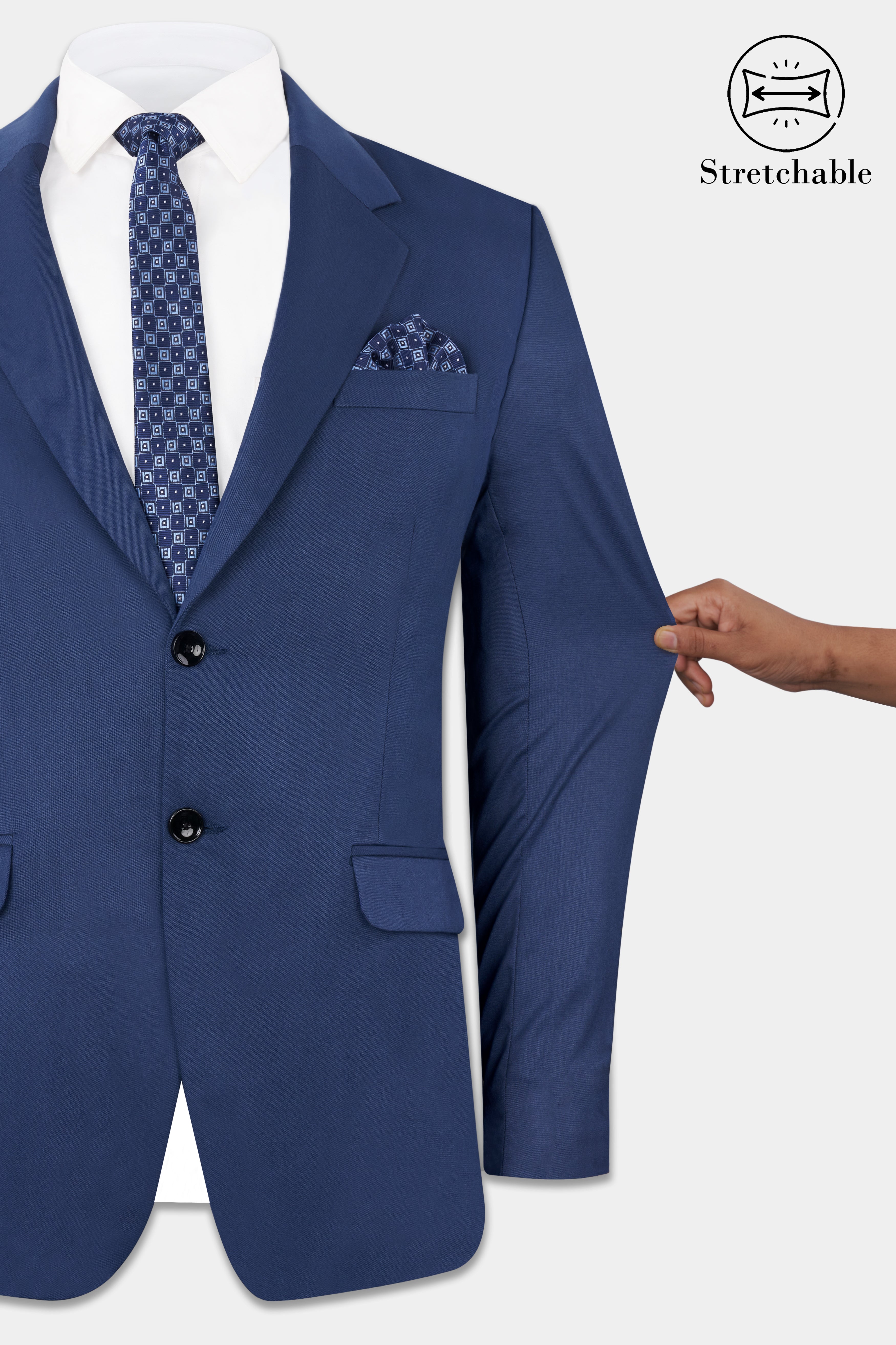 Rhino Blue Stretchable Single-Breasted traveler Blazer