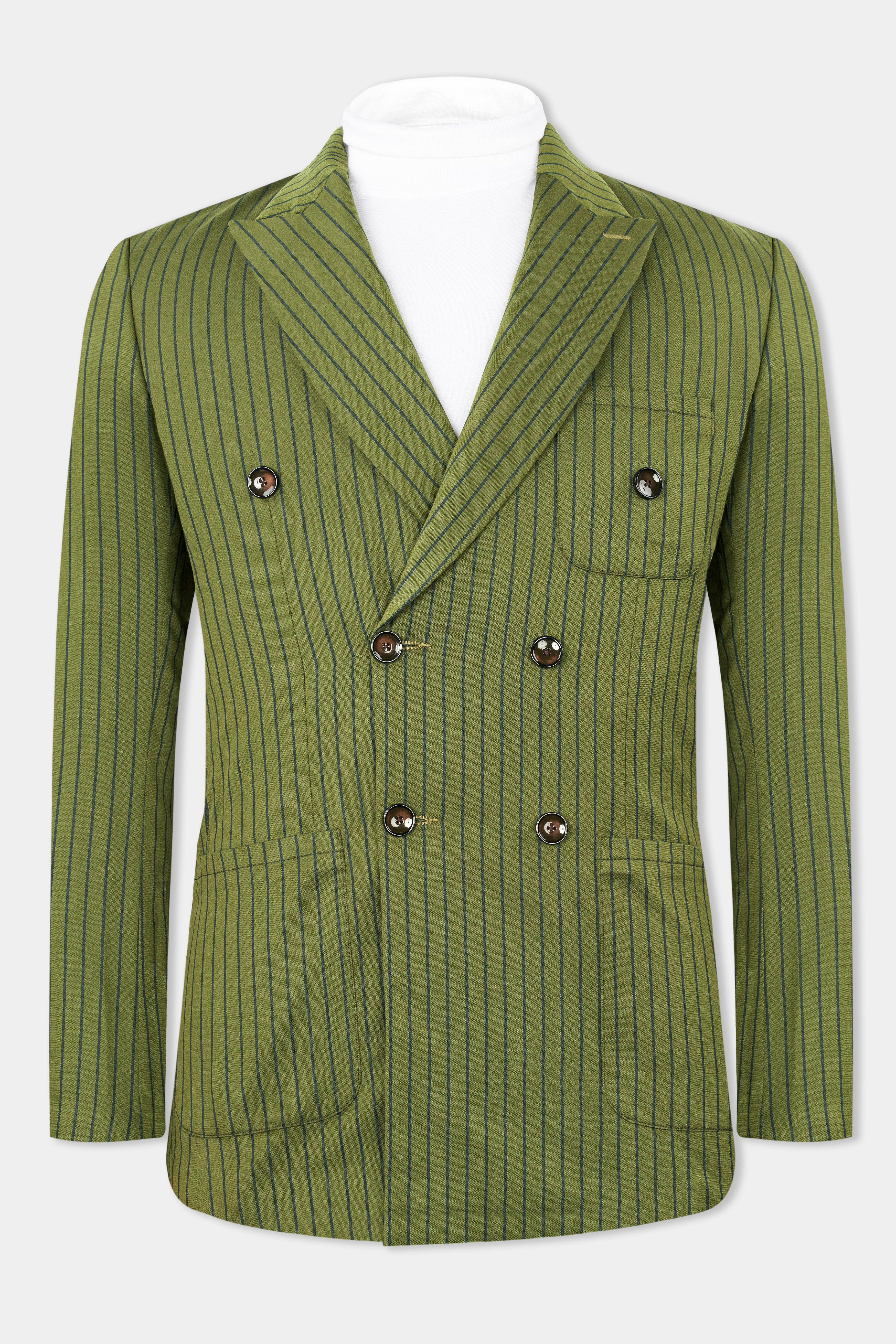 Hemlock Green Striped Double Breasted Sports Blazer