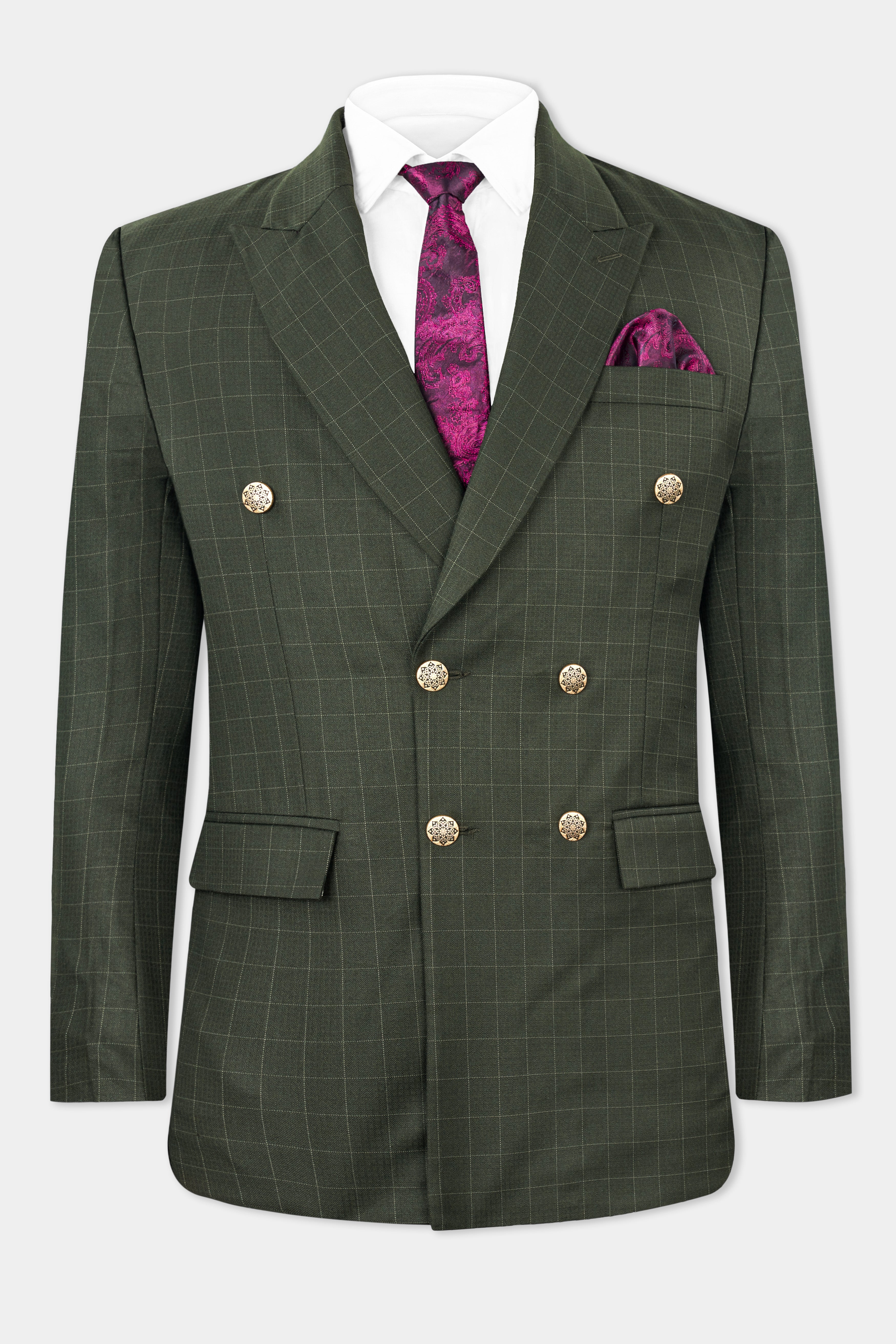 Dune Dark Green Subtle Checkered Double Breasted Blazer