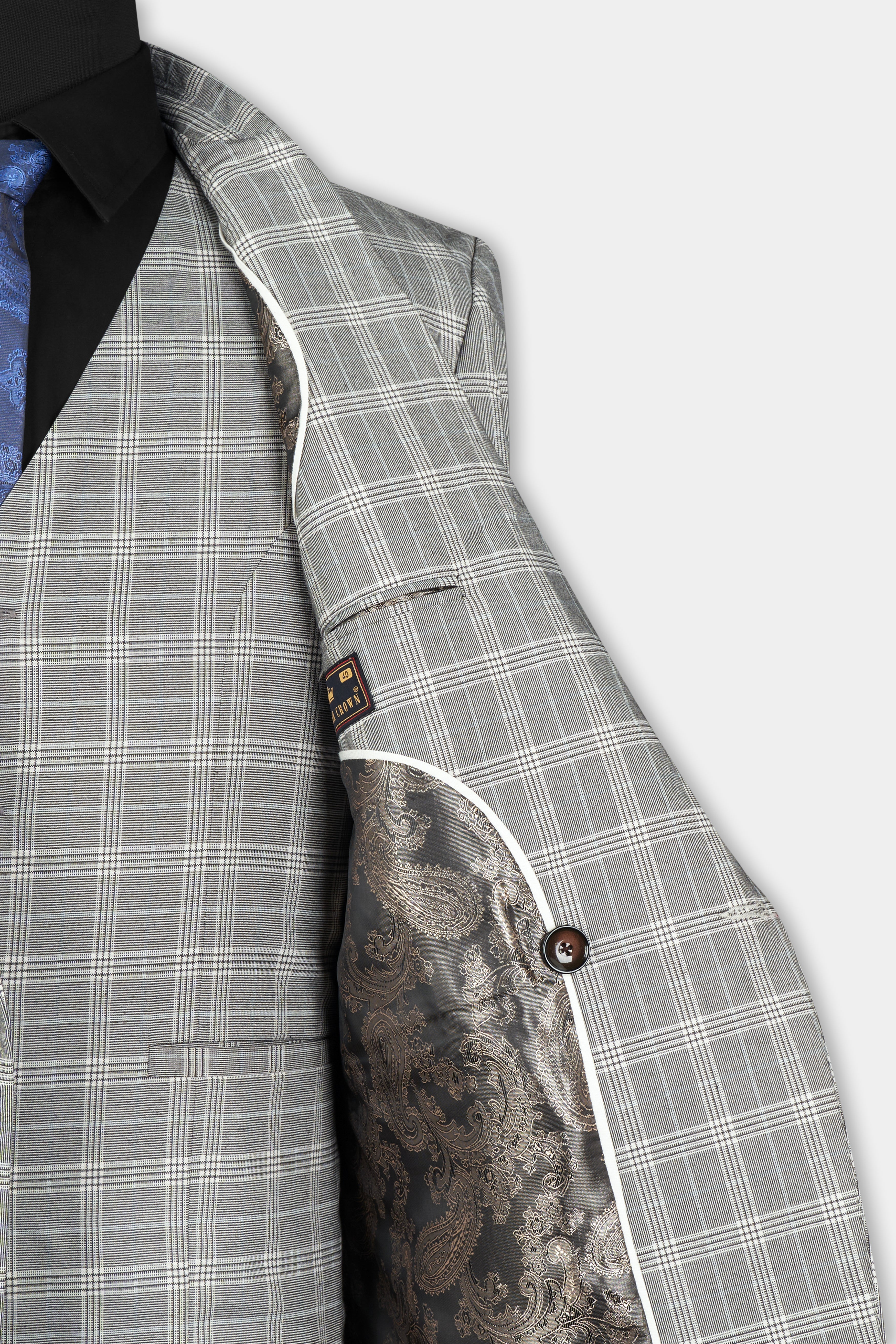 Bronco Gray and White Plaid Double Breasted Blazer