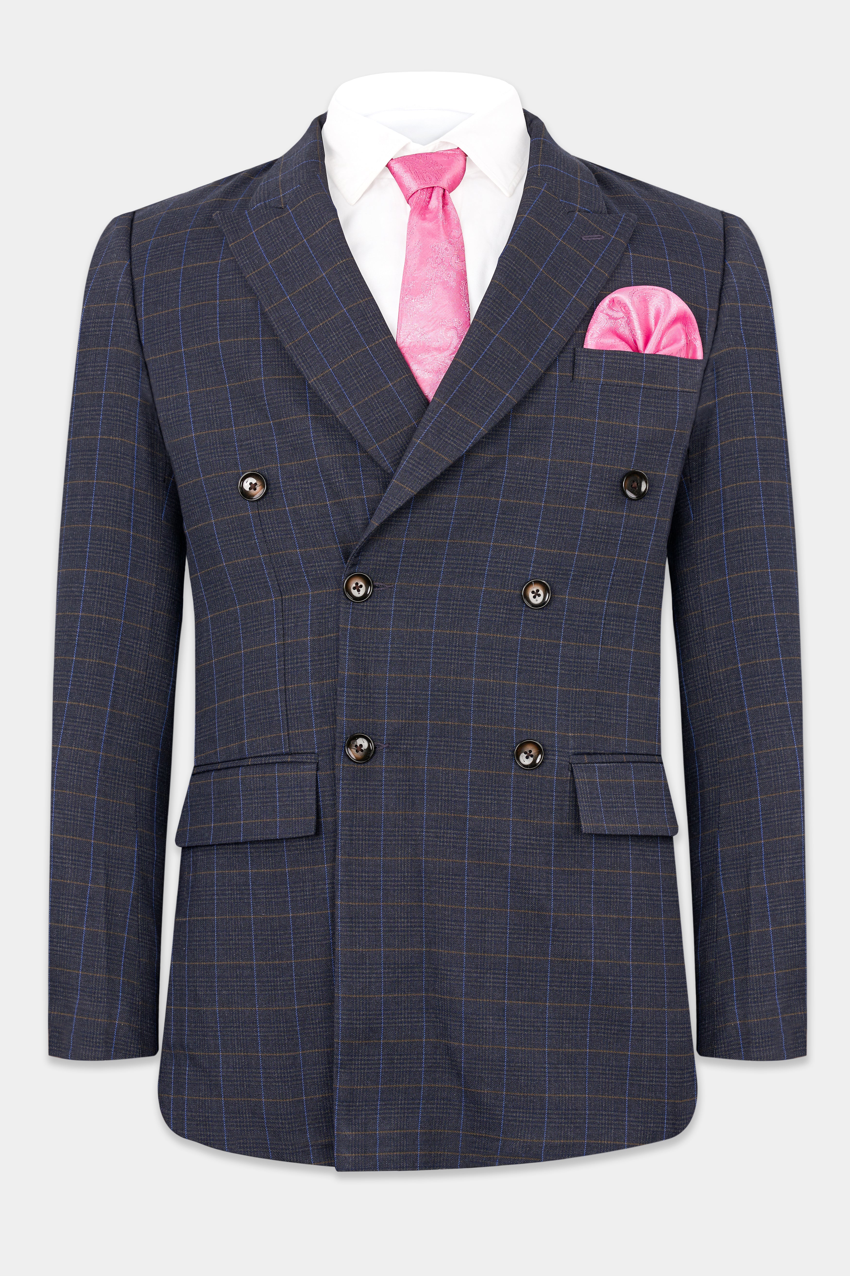 Iridium Violet Windowpane Double Breasted Blazer