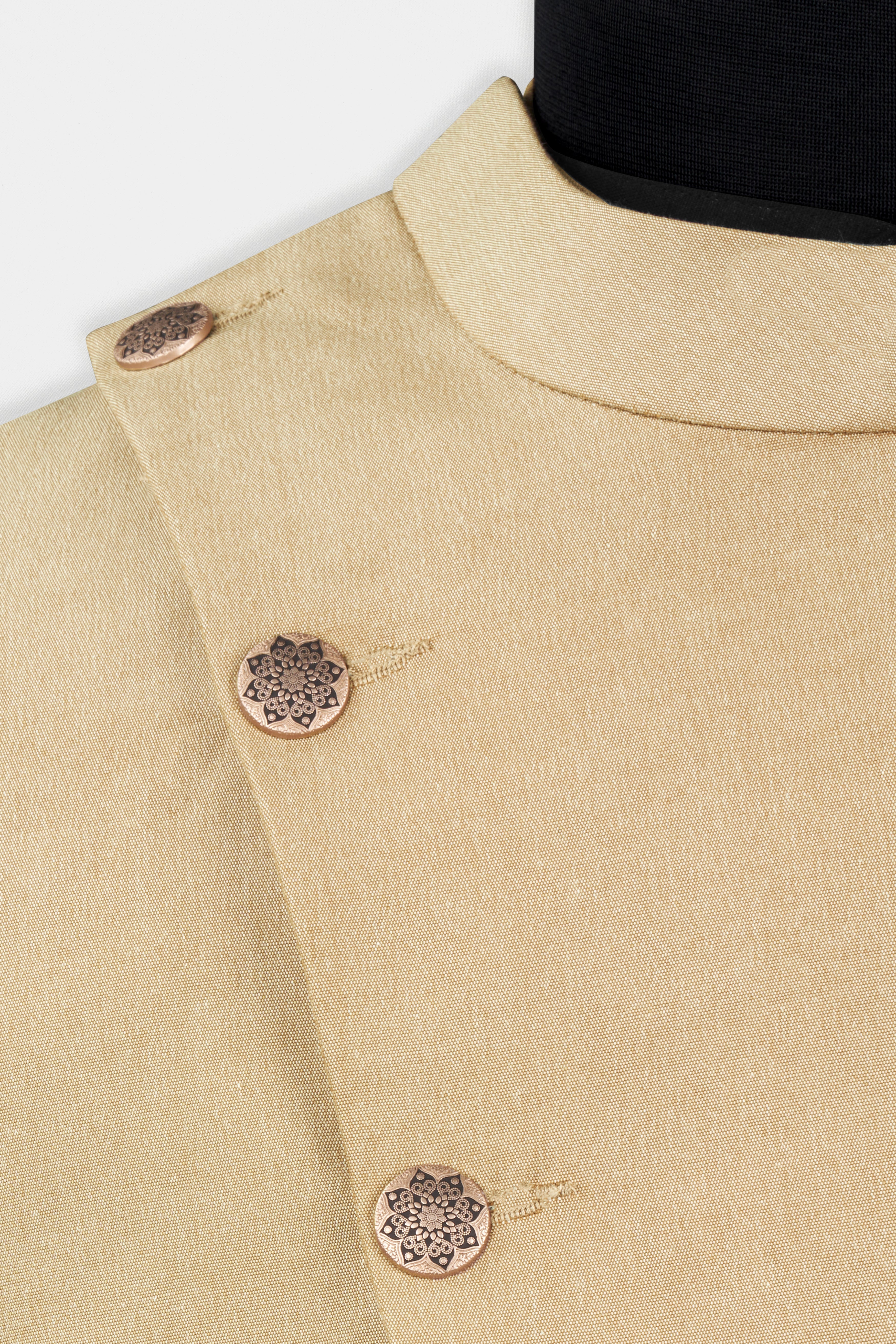 Heathered Light Brown Cross Placket Bandhgala Blazer