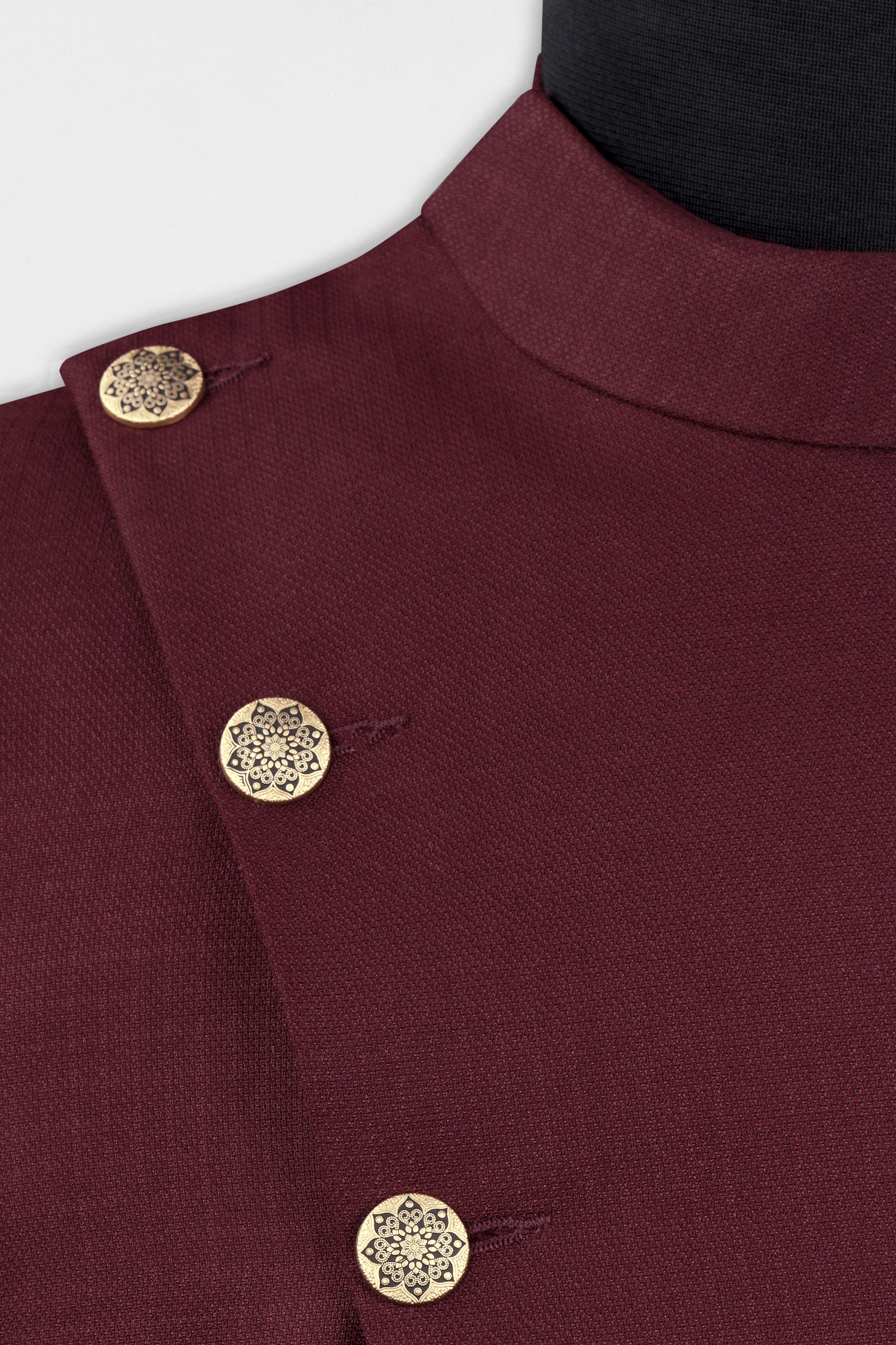 Maroon Dobby Textured Cross Placket Bandhgala Blazer