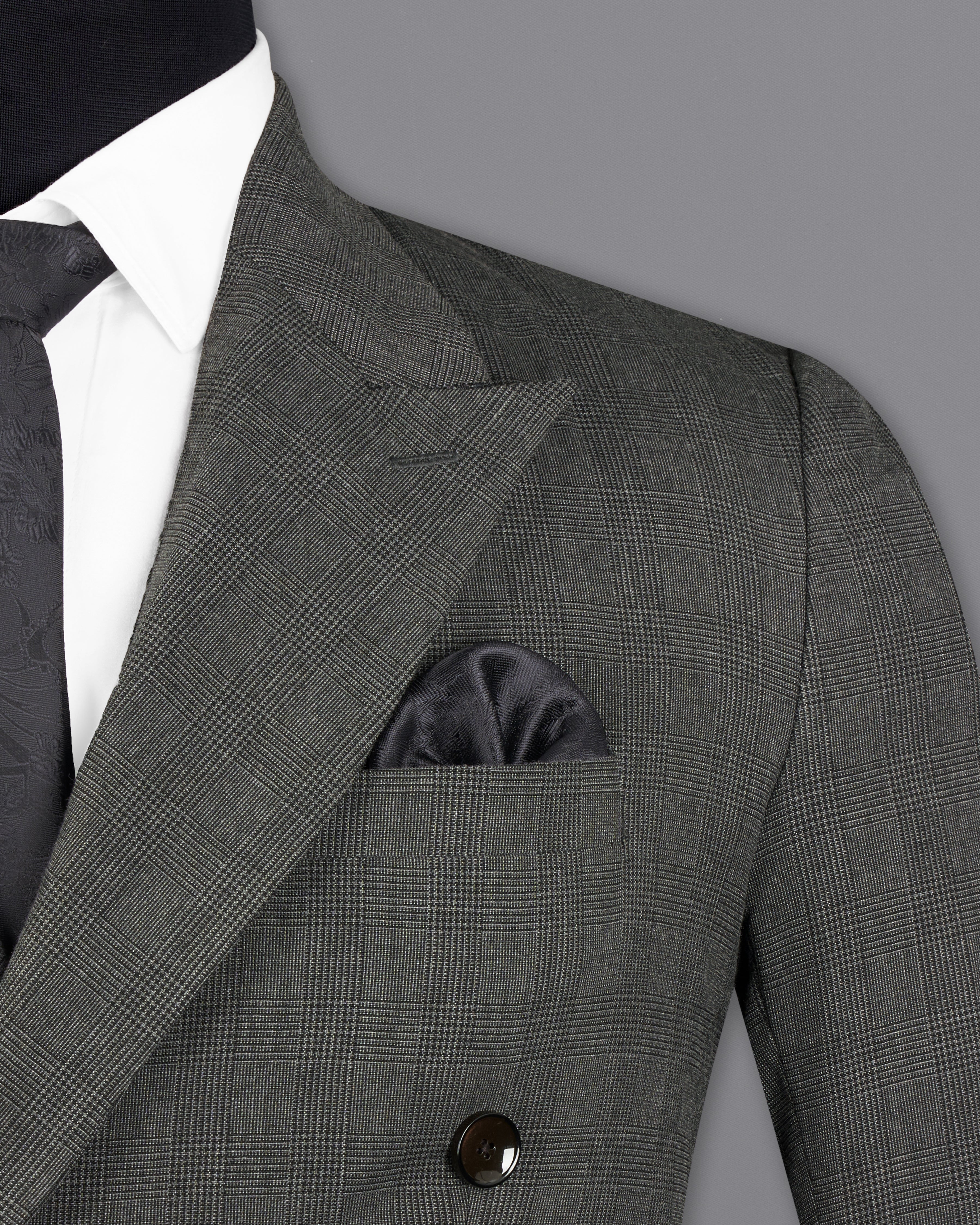 Tundora Dark Gray Subtle Plaid Double-Breasted Blazer