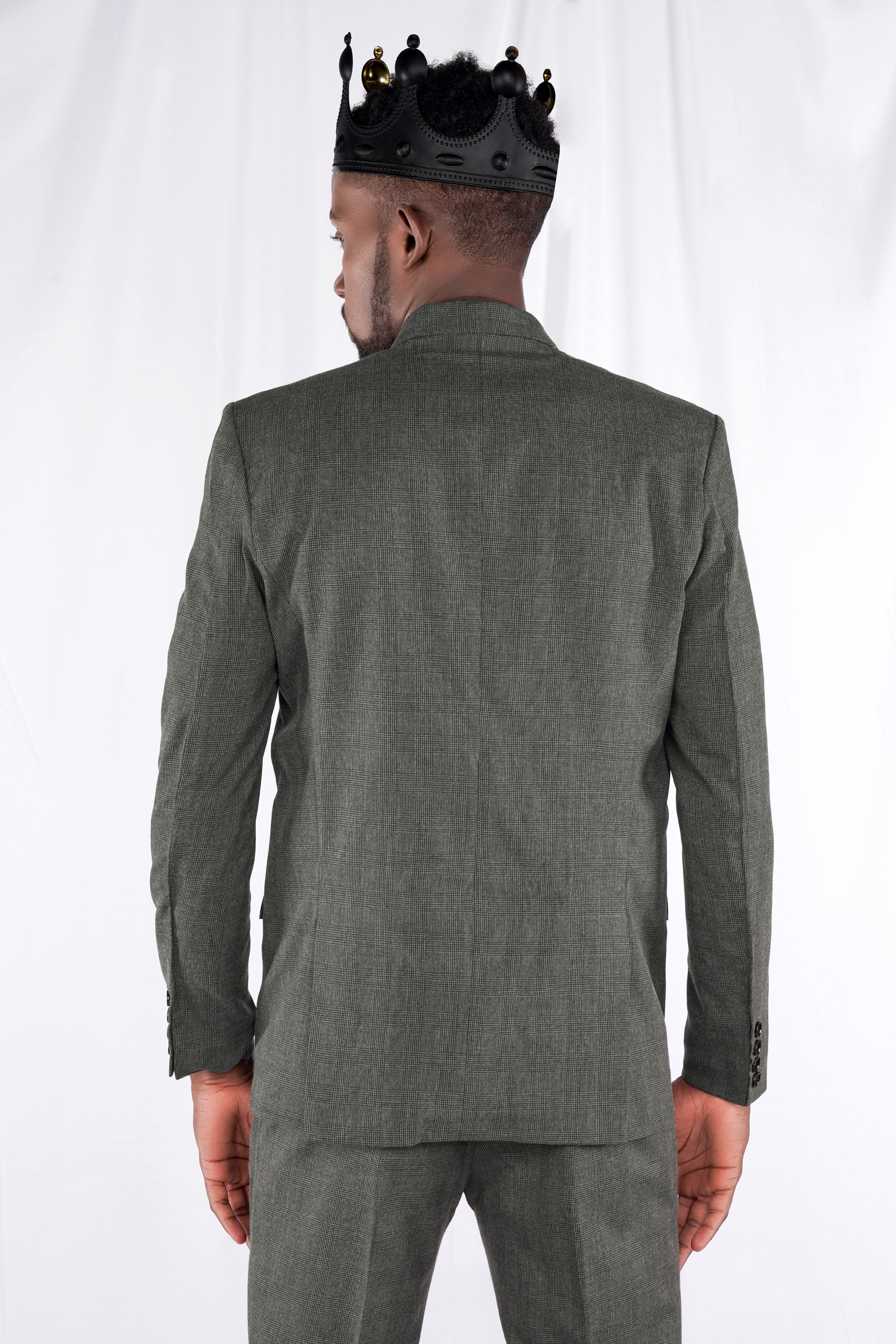 Tundora Dark Gray Subtle Plaid Double-Breasted Blazer