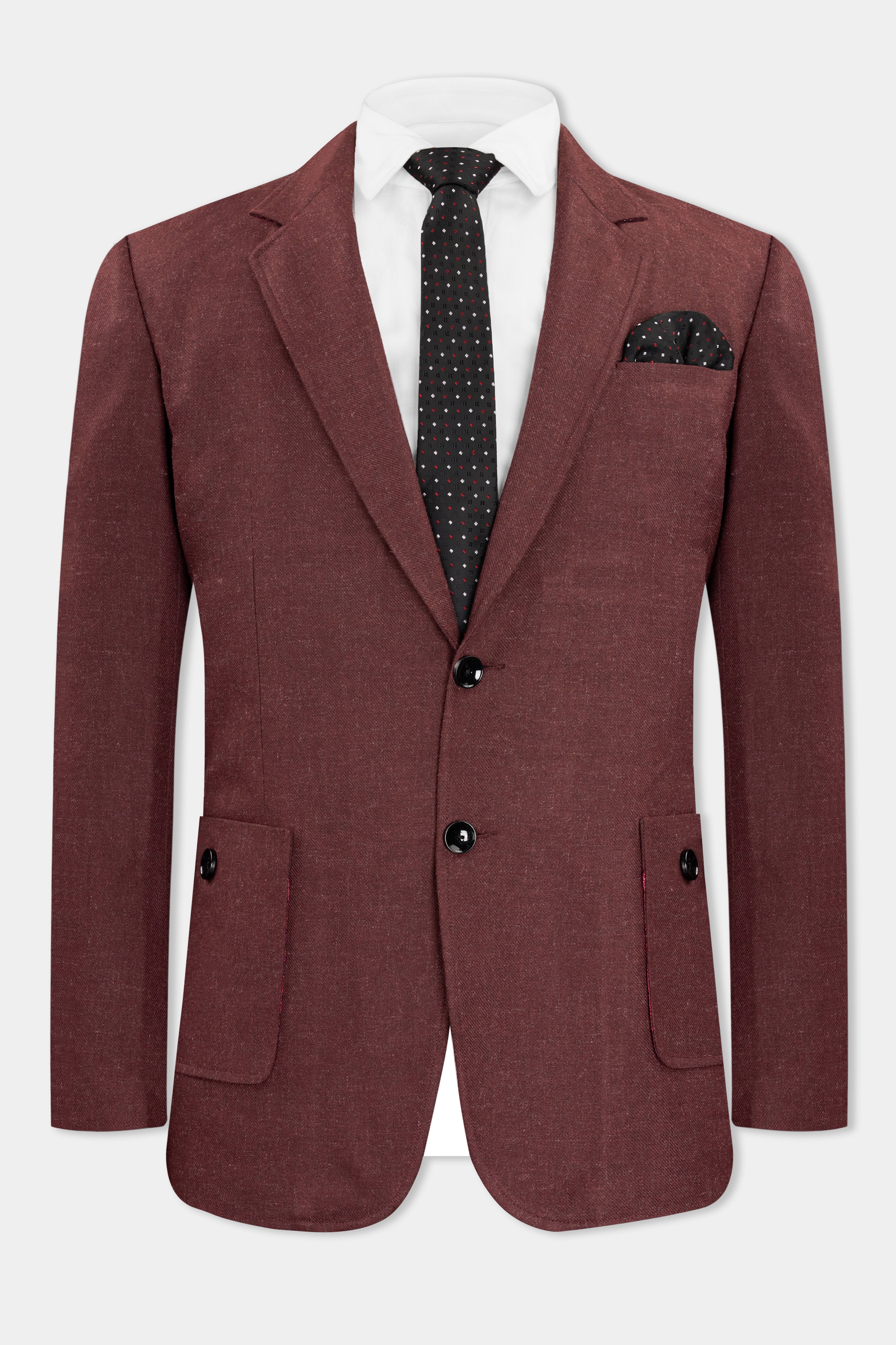 Noir Maroon Tweed Single Breasted Designer Blazer BL2732-SB-PP-D150-36, BL2732-SB-PP-D150-38, BL2732-SB-PP-D150-40, BL2732-SB-PP-D150-42, BL2732-SB-PP-D150-44, BL2732-SB-PP-D150-46, BL2732-SB-PP-D150-48, BL2732-SB-PP-D150-50, BL2732-SB-PP-D150-52, BL2732-SB-PP-D150-54, BL2732-SB-PP-D150-56, BL2732-SB-PP-D150-58, BL2732-SB-PP-D150-60