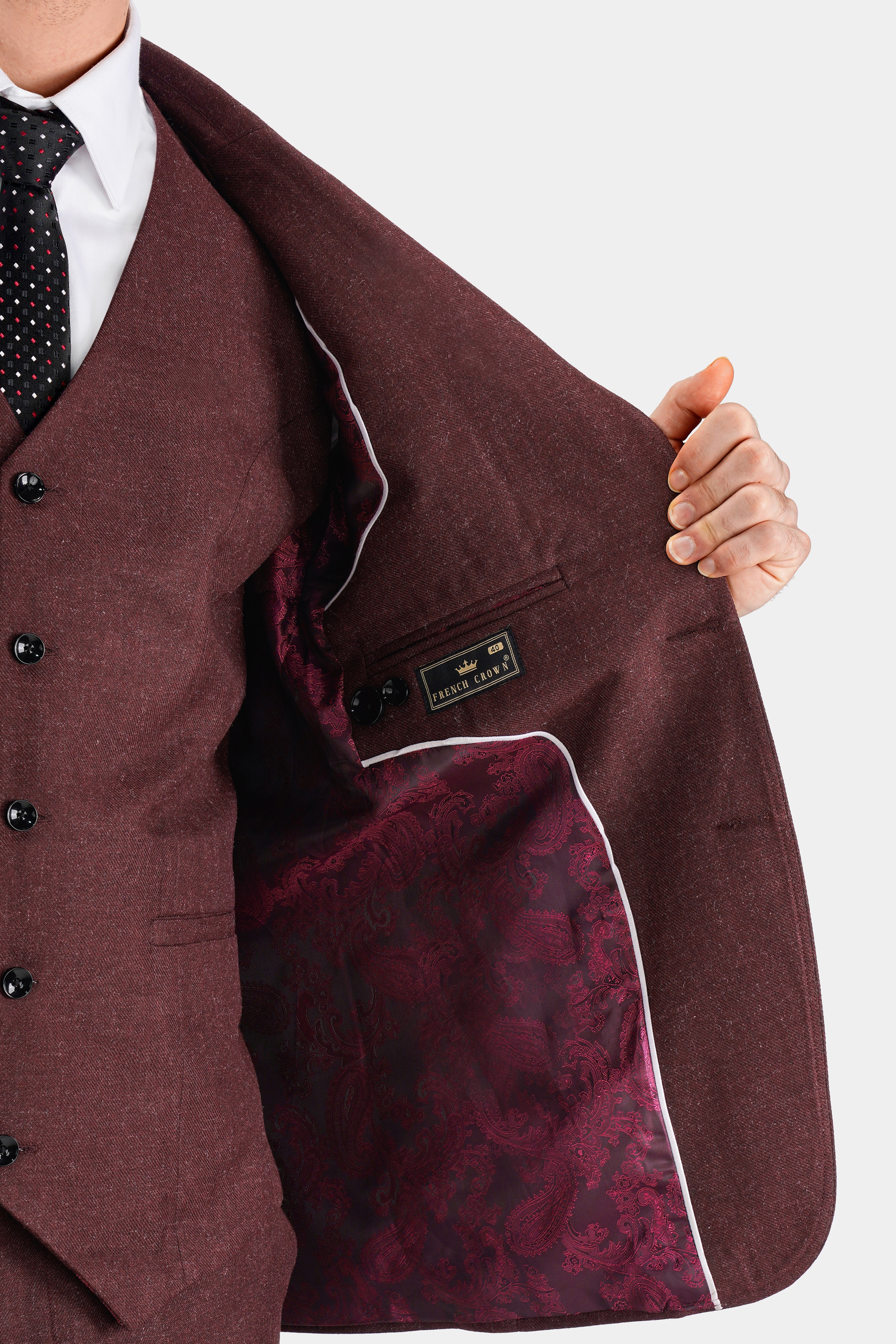 Noir Maroon Tweed Single Breasted Designer Blazer BL2732-SB-PP-D150-36, BL2732-SB-PP-D150-38, BL2732-SB-PP-D150-40, BL2732-SB-PP-D150-42, BL2732-SB-PP-D150-44, BL2732-SB-PP-D150-46, BL2732-SB-PP-D150-48, BL2732-SB-PP-D150-50, BL2732-SB-PP-D150-52, BL2732-SB-PP-D150-54, BL2732-SB-PP-D150-56, BL2732-SB-PP-D150-58, BL2732-SB-PP-D150-60