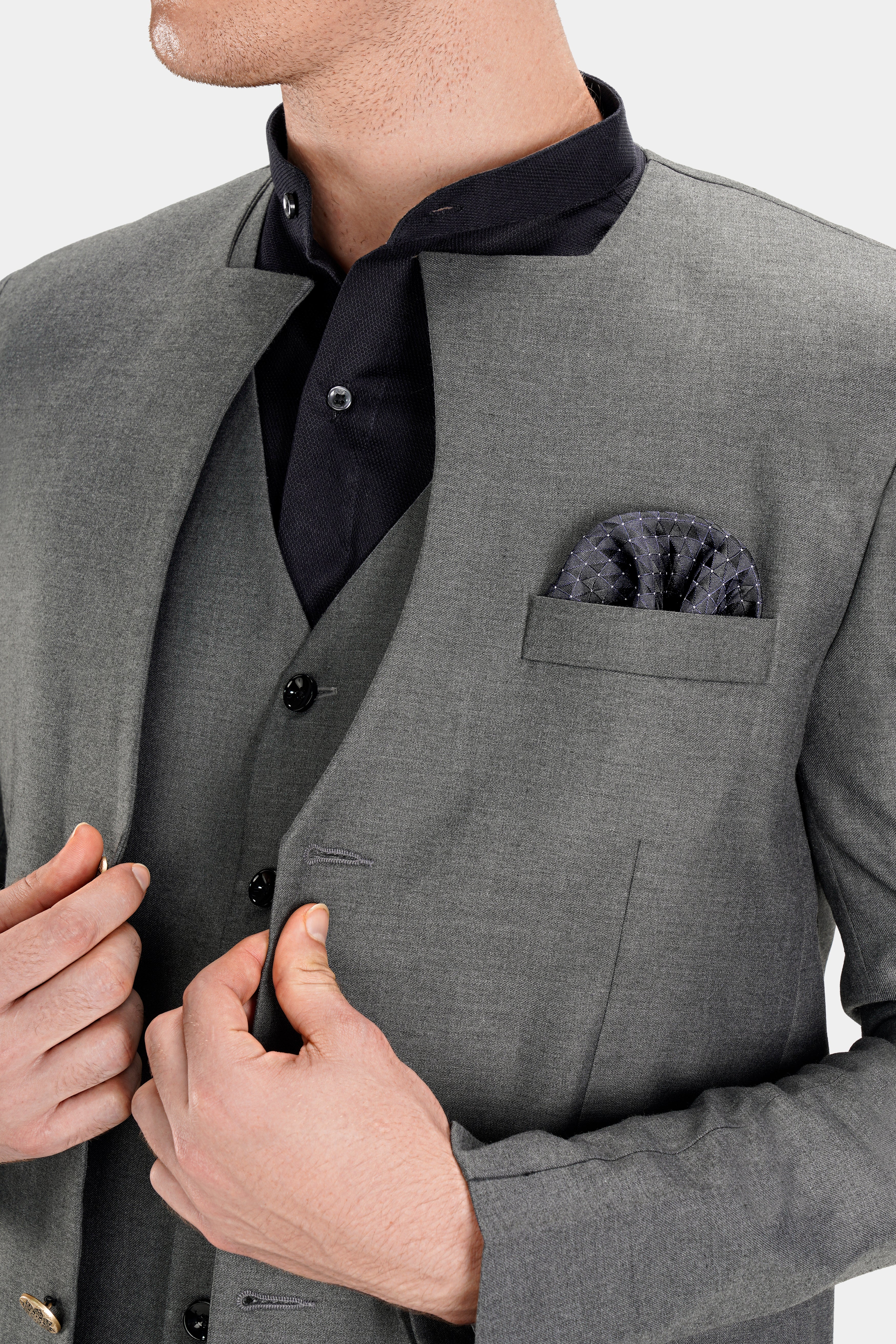 Fuscous Gray Wool Rich Single Breasted Designer Blazer BL2742-D31-36, BL2742-D31-38, BL2742-D31-40, BL2742-D31-42, BL2742-D31-44, BL2742-D31-46, BL2742-D31-48, BL2742-D31-50, BL2742-D31-52, BL2742-D31-54, BL2742-D31-56, BL2742-D31-58, BL2742-D31-60