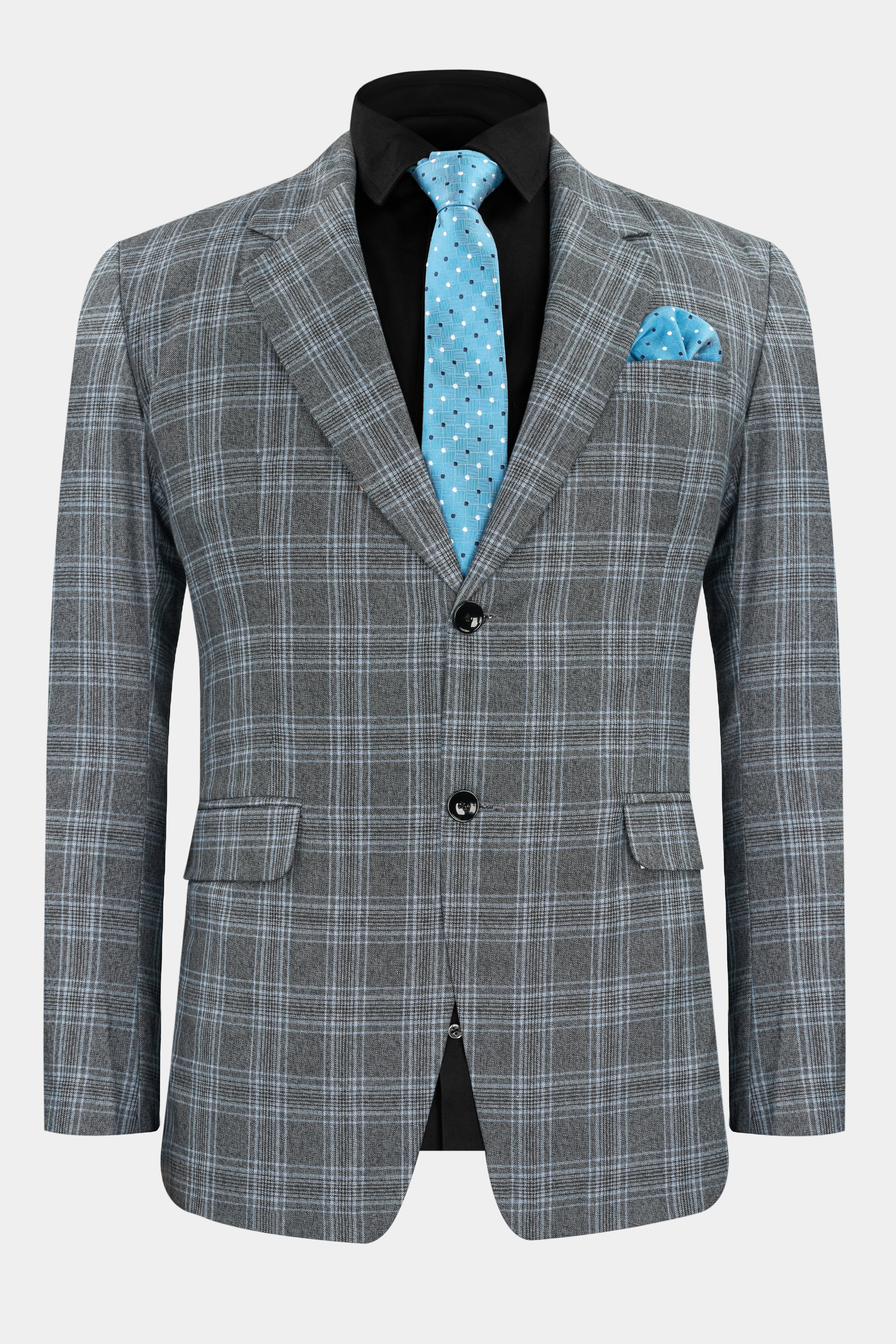 Ironside and Casper Gray Plaid Wool Rich Single Breasted Blazer BL2744-SB-36, BL2744-SB-38, BL2744-SB-40, BL2744-SB-42, BL2744-SB-44, BL2744-SB-46, BL2744-SB-48, BL2744-SB-50, BL2744-SB-52, BL2744-SB-54, BL2744-SB-56, BL2744-SB-58, BL2744-SB-60