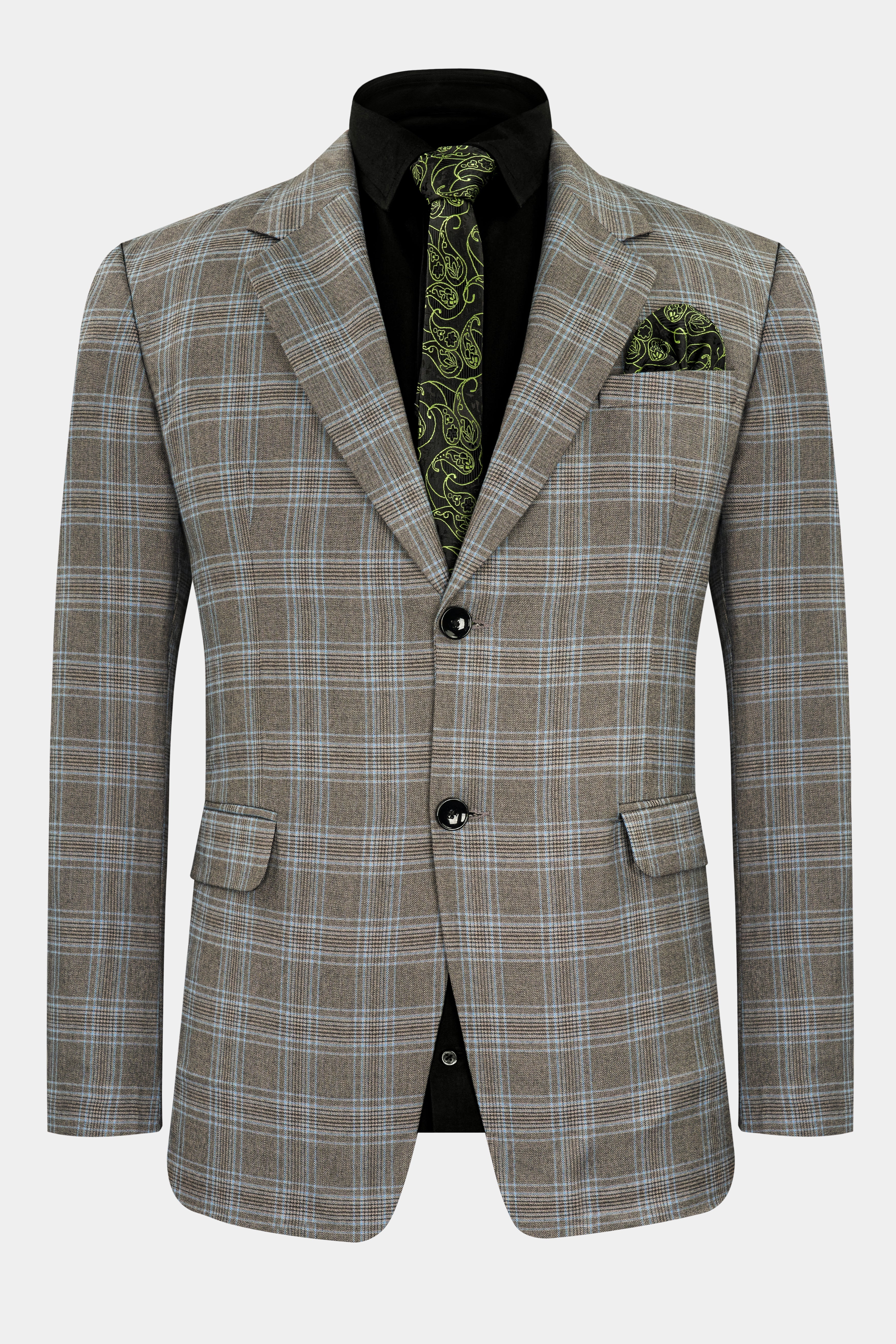 Dorado Brown with Casper Gray Plaid Wool Rich Single Breasted Blazer BL2746-SB-36, BL2746-SB-38, BL2746-SB-40, BL2746-SB-42, BL2746-SB-44, BL2746-SB-46, BL2746-SB-48, BL2746-SB-50, BL2746-SB-52, BL2746-SB-54, BL2746-SB-56, BL2746-SB-58, BL2746-SB-60