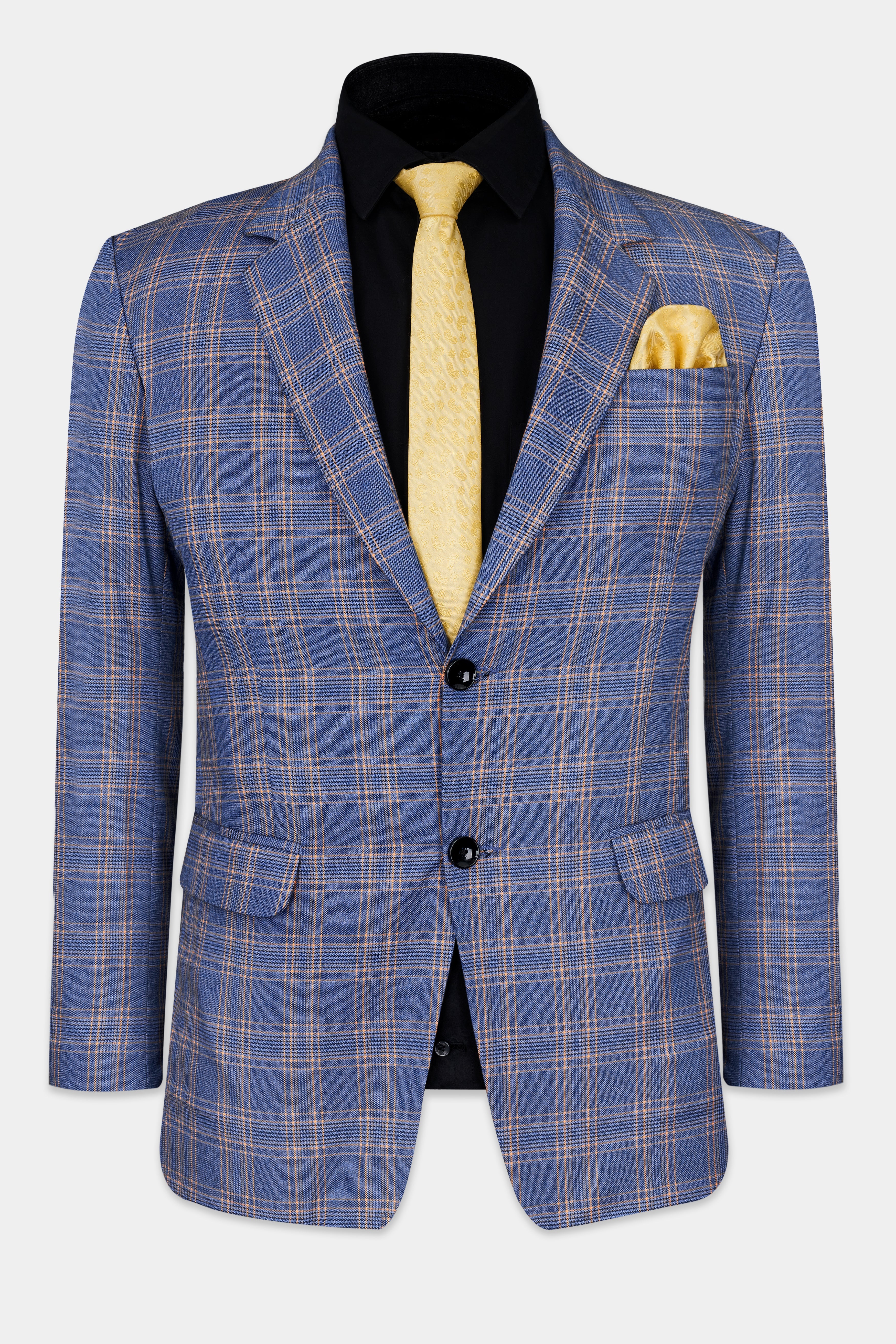 Waikawa Blue Plaid Single Breasted Wool Rich Blazer BL2764-SB-36, BL2764-SB-38, BL2764-SB-40, BL2764-SB-42, BL2764-SB-44, BL2764-SB-46, BL2764-SB-48, BL2764-SB-50, BL2764-SB-52, BL2764-SB-54, BL2764-SB-56, BL2764-SB-58, BL2764-SB-60