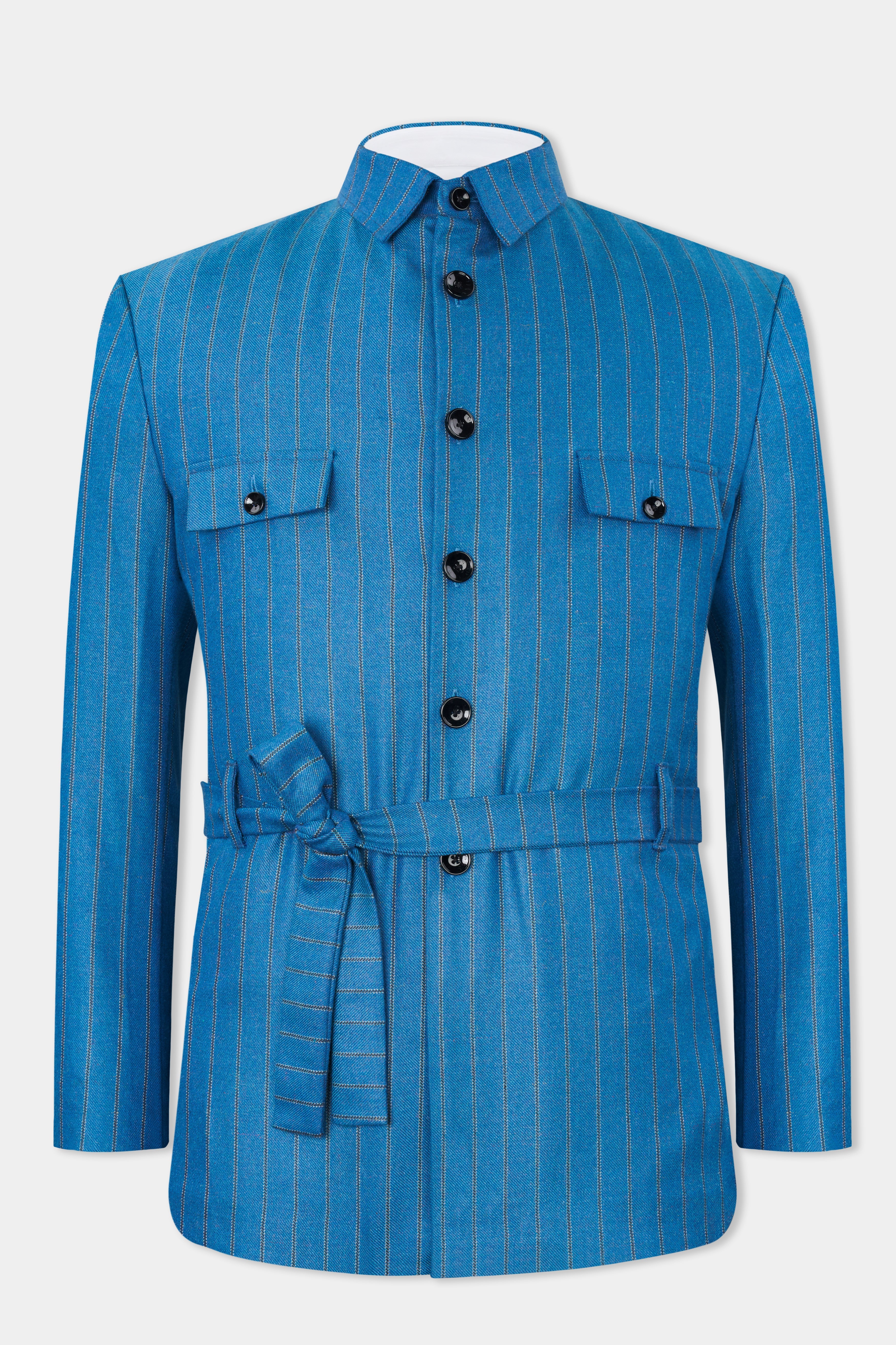 Glacial Blue Striped Tweed Bandhgala Designer Blazer BL2800-BG-D123-36, BL2800-BG-D123-38, BL2800-BG-D123-40, BL2800-BG-D123-42, BL2800-BG-D123-44, BL2800-BG-D123-46, BL2800-BG-D123-48, BL2800-BG-D123-50, BL2800-BG-D123-52, BL2800-BG-D123-54, BL2800-BG-D123-56, BL2800-BG-D123-58, BL2800-BG-D123-60