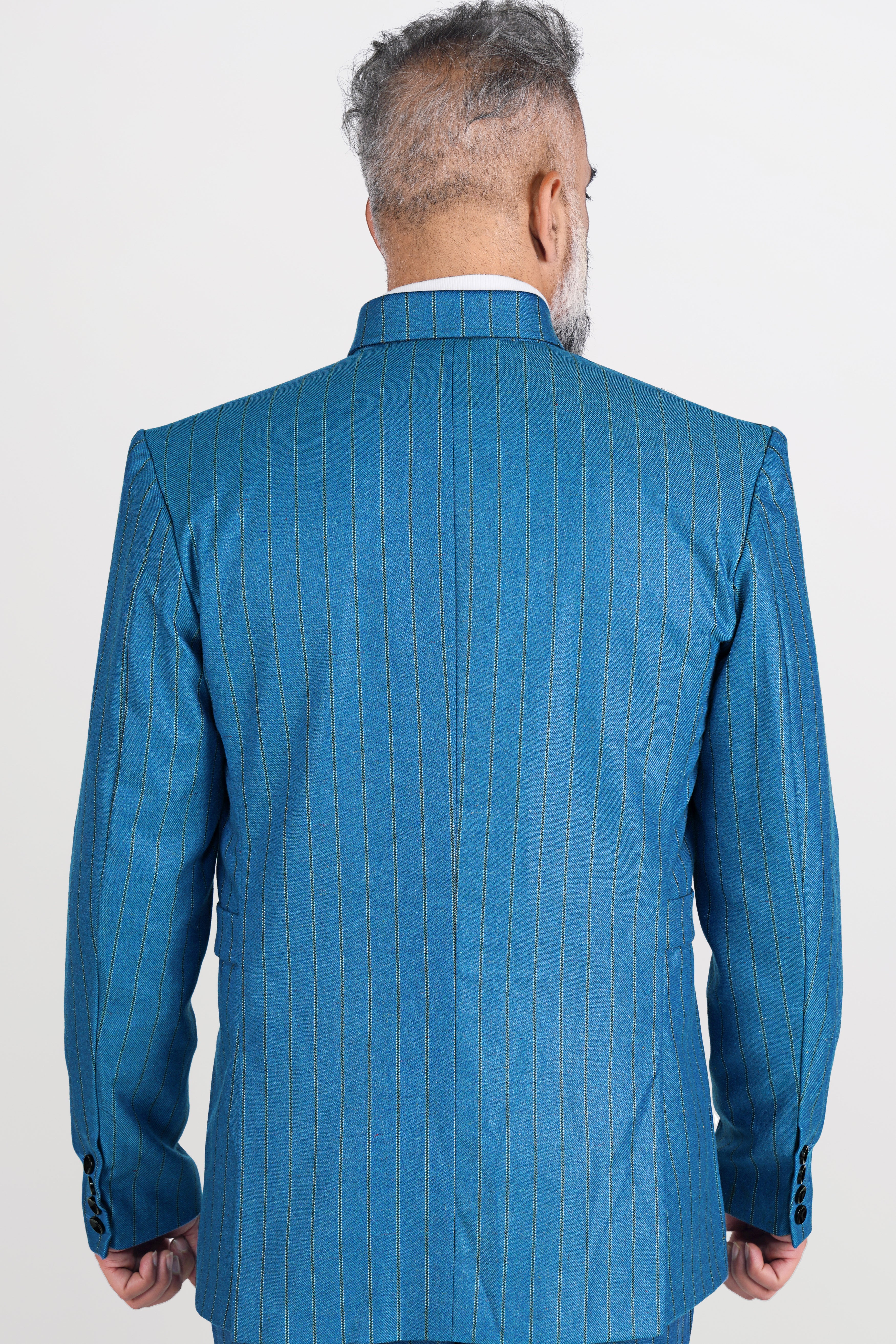 Glacial Blue Striped Tweed Bandhgala Designer Blazer BL2800-BG-D123-36, BL2800-BG-D123-38, BL2800-BG-D123-40, BL2800-BG-D123-42, BL2800-BG-D123-44, BL2800-BG-D123-46, BL2800-BG-D123-48, BL2800-BG-D123-50, BL2800-BG-D123-52, BL2800-BG-D123-54, BL2800-BG-D123-56, BL2800-BG-D123-58, BL2800-BG-D123-60