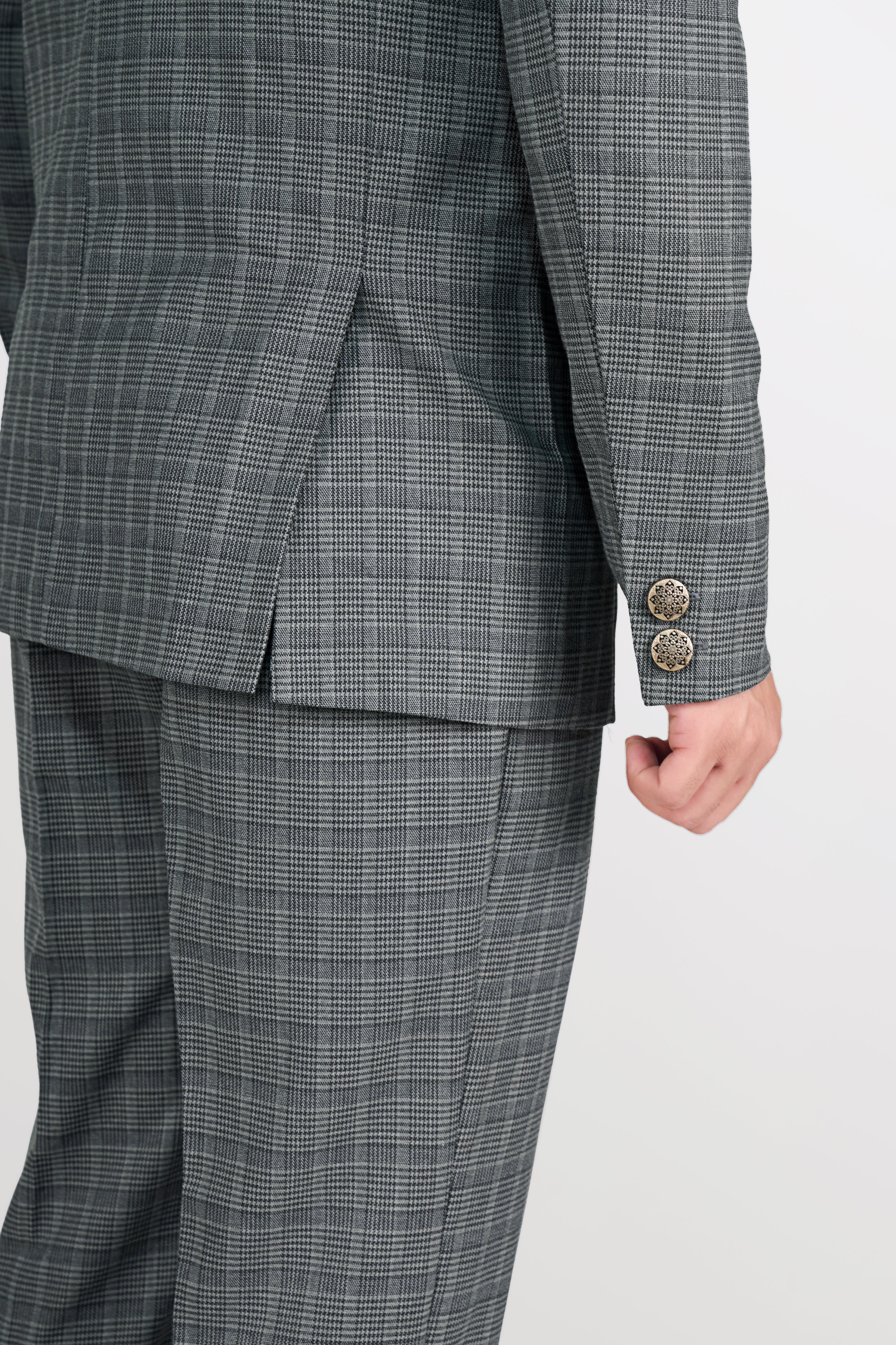 Oslo Gray Checkered Wool Rich Bandhgala Designer Stretchable Traveler Blazer BL2801-D38-36, BL2801-D38-38, BL2801-D38-40, BL2801-D38-42, BL2801-D38-44, BL2801-D38-46, BL2801-D38-48, BL2801-D38-50, BL2801-D38-52, BL2801-D38-54, BL2801-D38-56, BL2801-D38-58, BL2801-D38-60