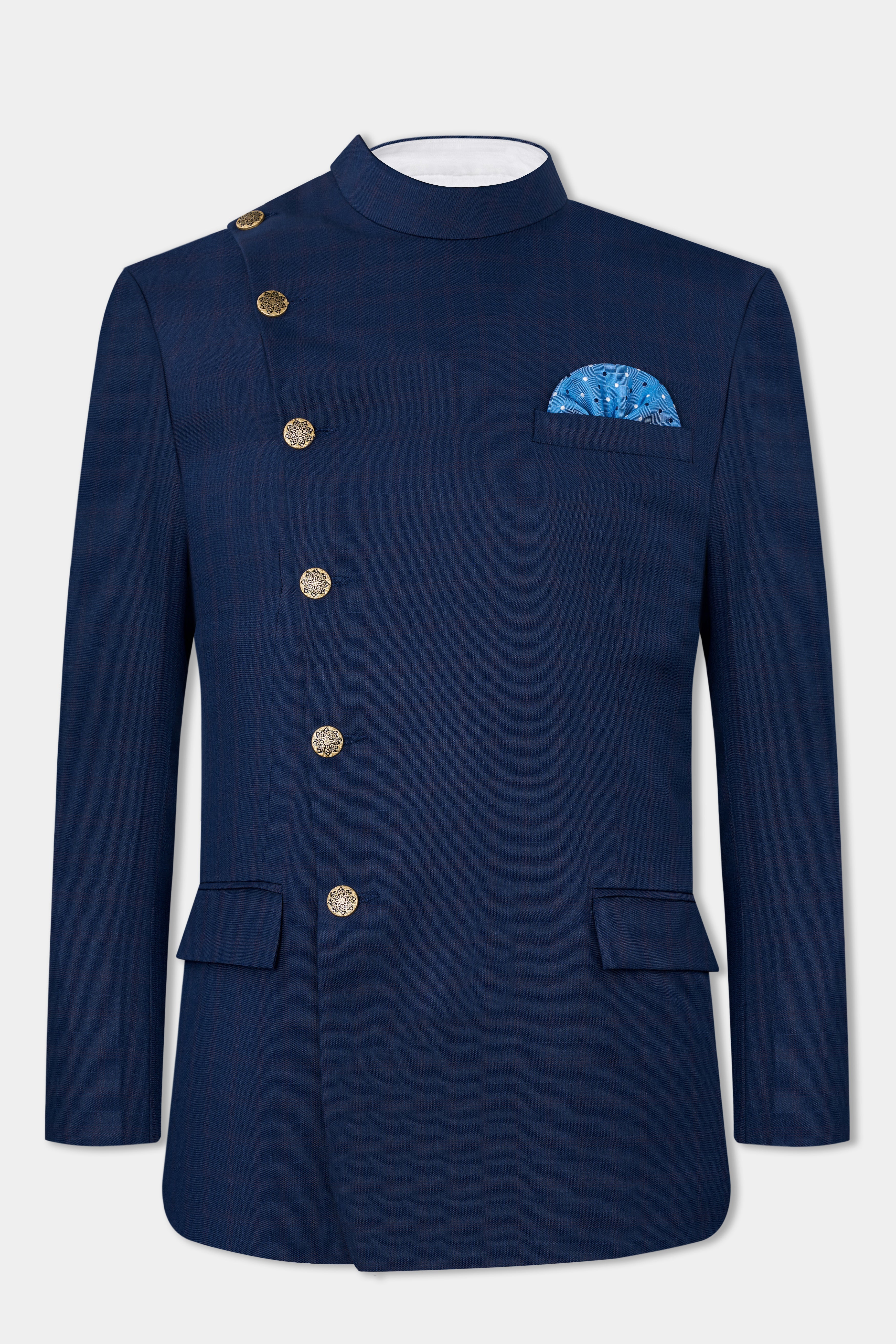 Nile Blue Wool Rich Cross Buttoned Bandhgala Blazer BL2806-CBG2-36, BL2806-CBG2-38, BL2806-CBG2-40, BL2806-CBG2-42, BL2806-CBG2-44, BL2806-CBG2-46, BL2806-CBG2-48, BL2806-CBG2-50, BL2806-CBG2-52, BL2806-CBG2-54, BL2806-CBG2-56, BL2806-CBG2-58, BL2806-CBG2-60