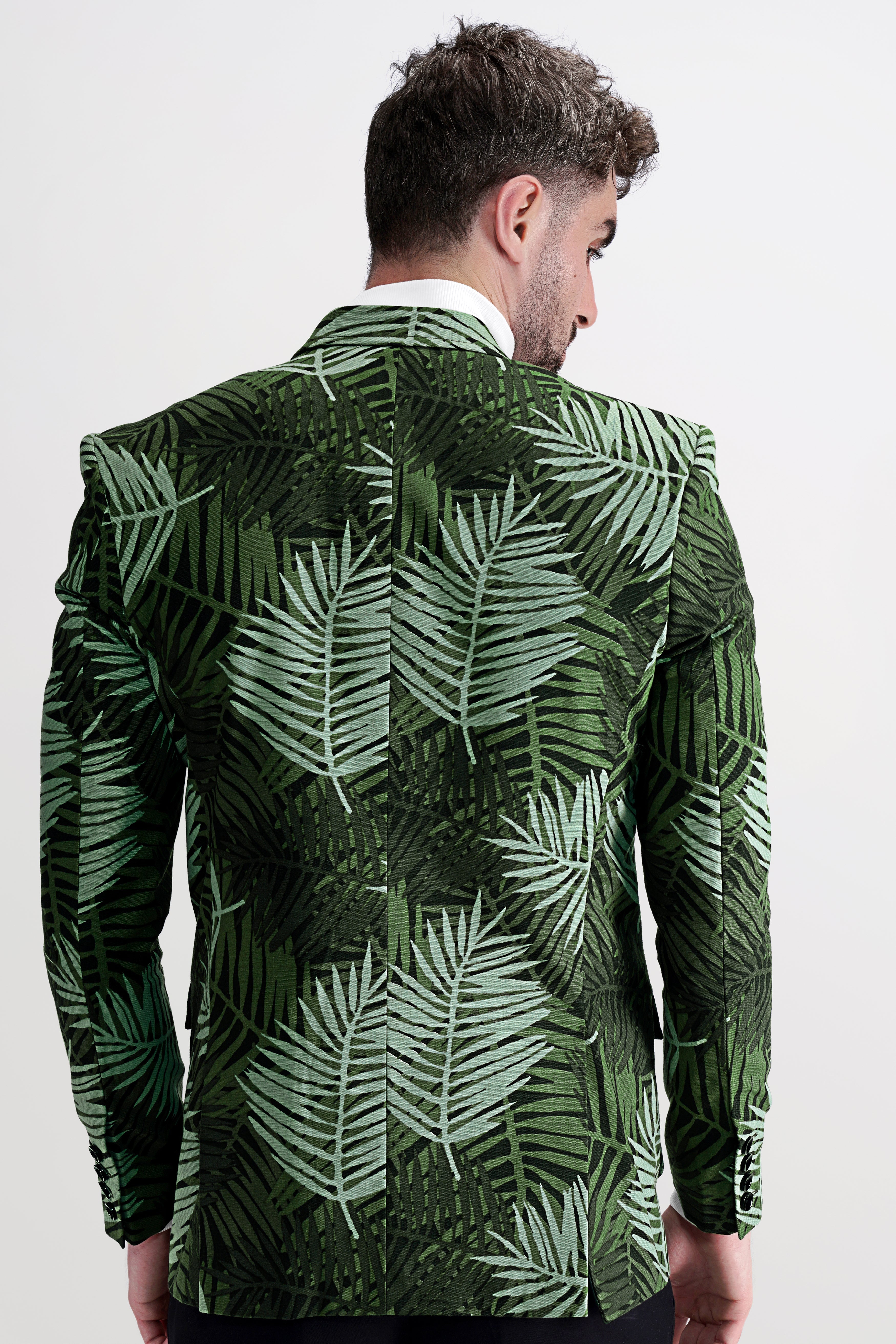 Asparagus Green with Sage Green Leaves Printed Premium Cotton Designer Blazer BL2810-SBP-D109-36, BL2810-SBP-D109-38, BL2810-SBP-D109-40, BL2810-SBP-D109-42, BL2810-SBP-D109-44, BL2810-SBP-D109-46, BL2810-SBP-D109-48, BL2810-SBP-D109-50, BL2810-SBP-D109-52, BL2810-SBP-D109-54, BL2810-SBP-D109-56, BL2810-SBP-D109-58, BL2810-SBP-D109-60