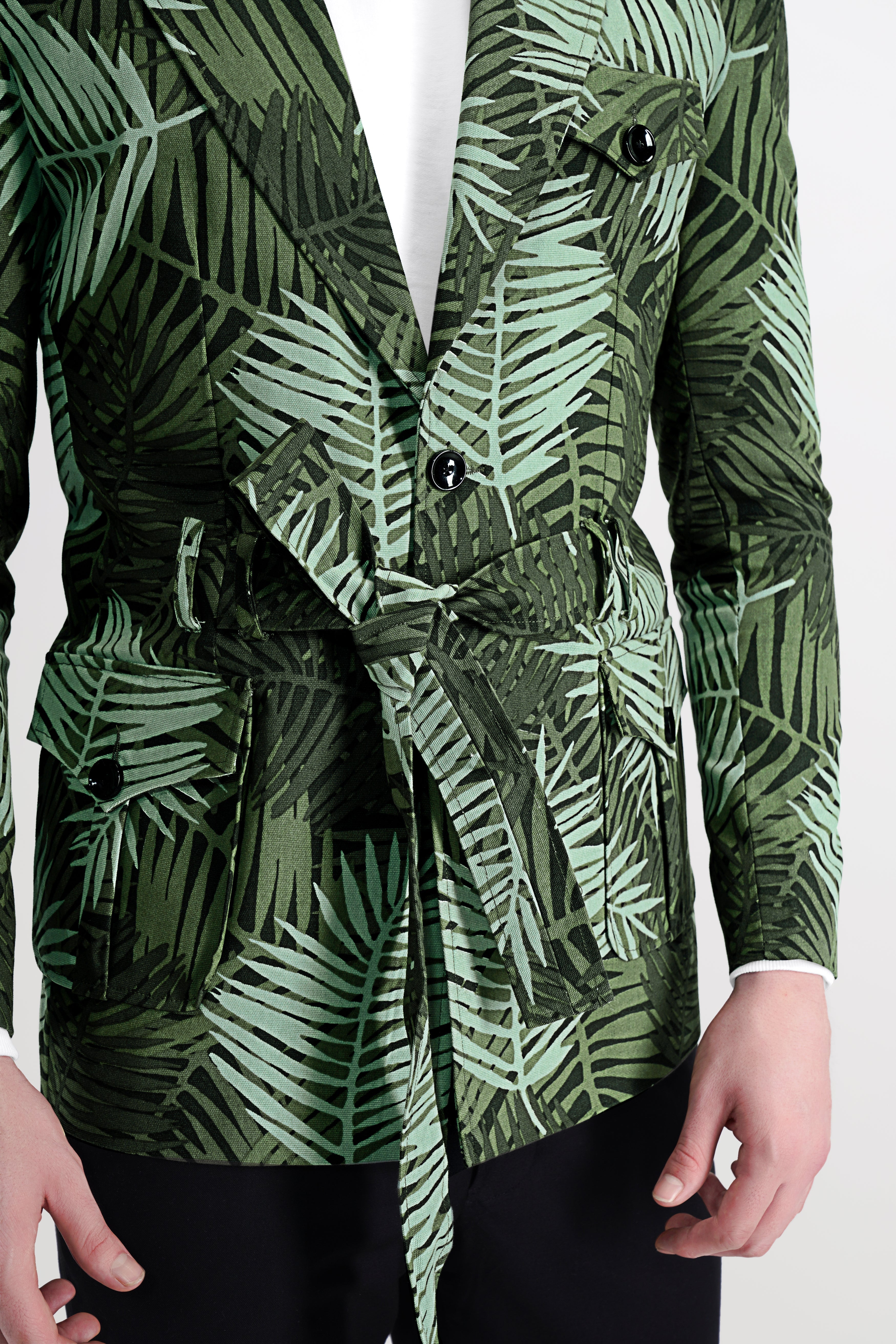 Asparagus Green with Sage Green Leaves Printed Premium Cotton Designer Blazer BL2810-SBP-D109-36, BL2810-SBP-D109-38, BL2810-SBP-D109-40, BL2810-SBP-D109-42, BL2810-SBP-D109-44, BL2810-SBP-D109-46, BL2810-SBP-D109-48, BL2810-SBP-D109-50, BL2810-SBP-D109-52, BL2810-SBP-D109-54, BL2810-SBP-D109-56, BL2810-SBP-D109-58, BL2810-SBP-D109-60