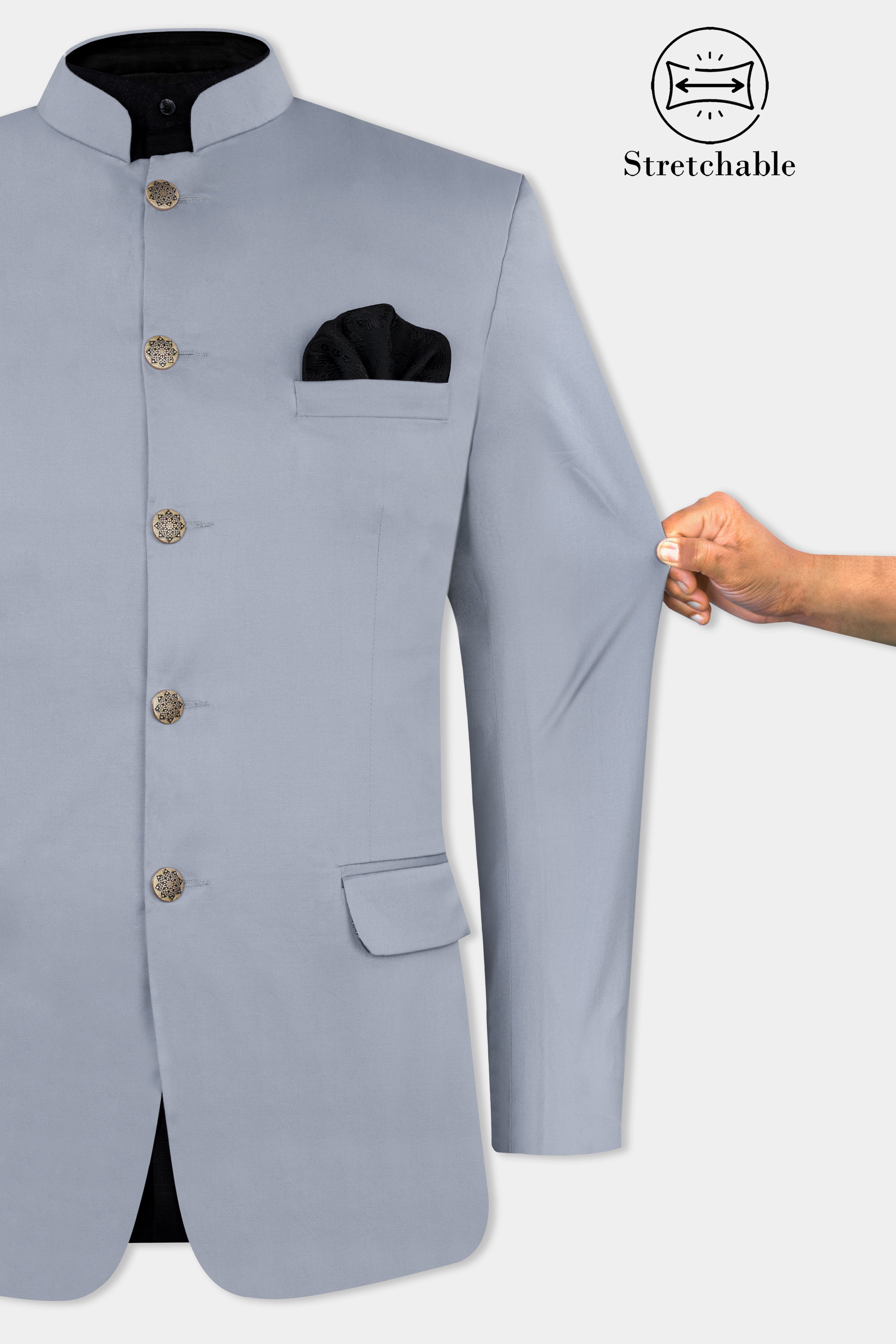 Nobel Gray Premium Cotton Bandhgala Stretchable Traveler Blazer BL2812-BG-36, BL2812-BG-38, BL2812-BG-40, BL2812-BG-42, BL2812-BG-44, BL2812-BG-46, BL2812-BG-48, BL2812-BG-50, BL2812-BG-52, BL2812-BG-54, BL2812-BG-56, BL2812-BG-58, BL2812-BG-60