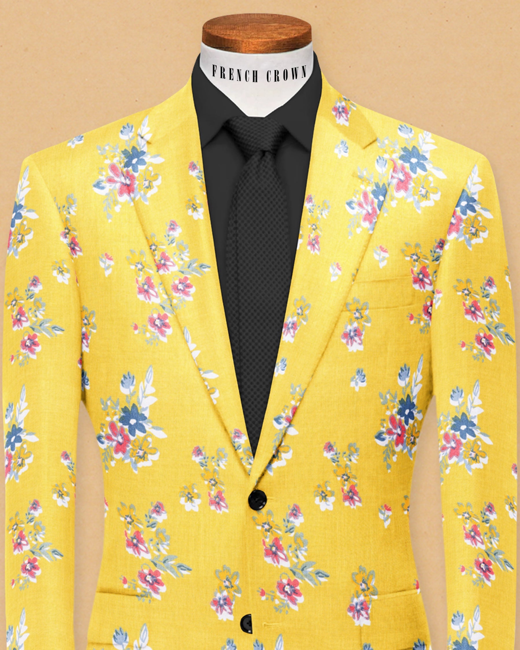 Sunshine yellow Flower Print Designer Blazer