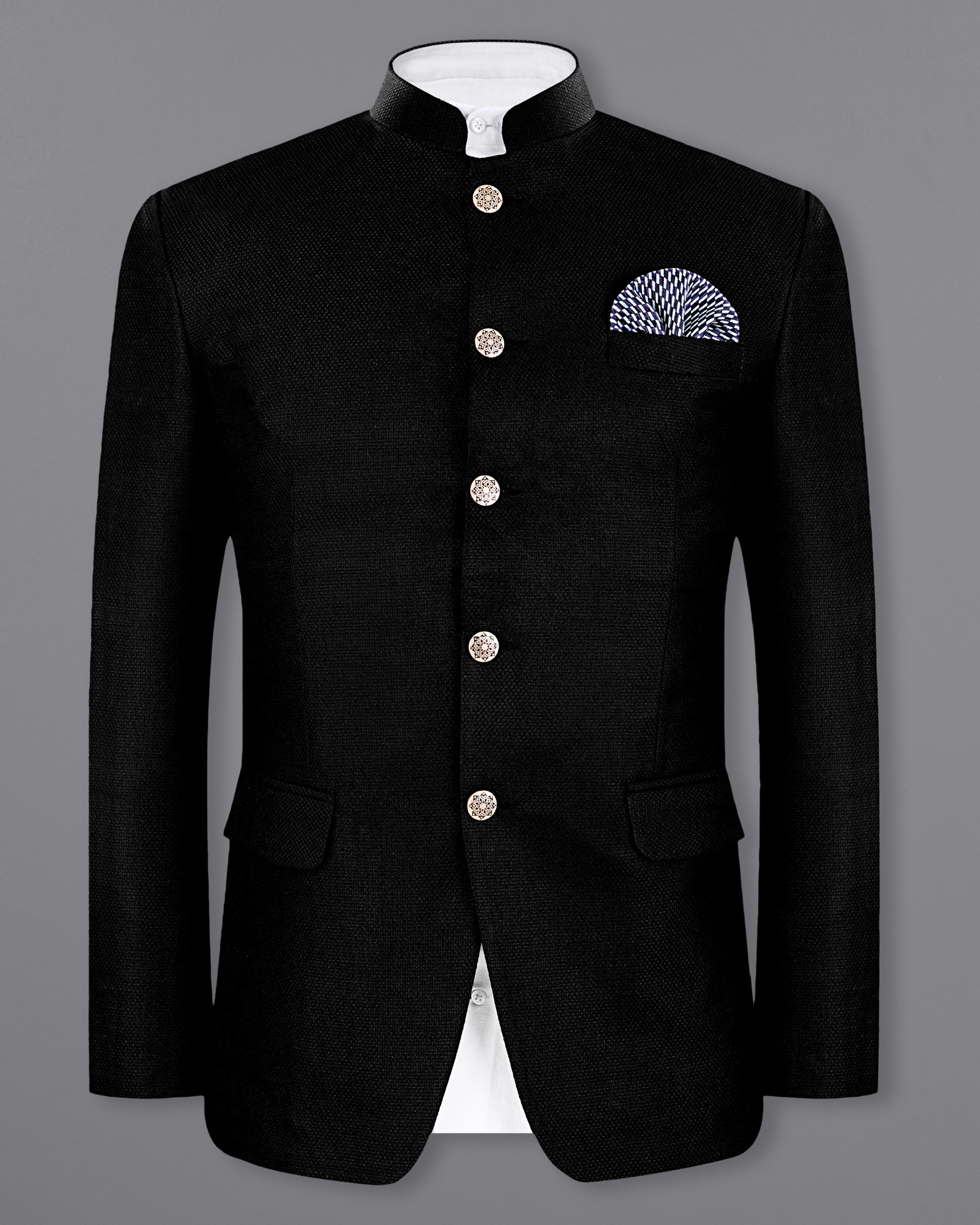 Jade Black Diamond Textured Bandhgala/Mandarin Blazer