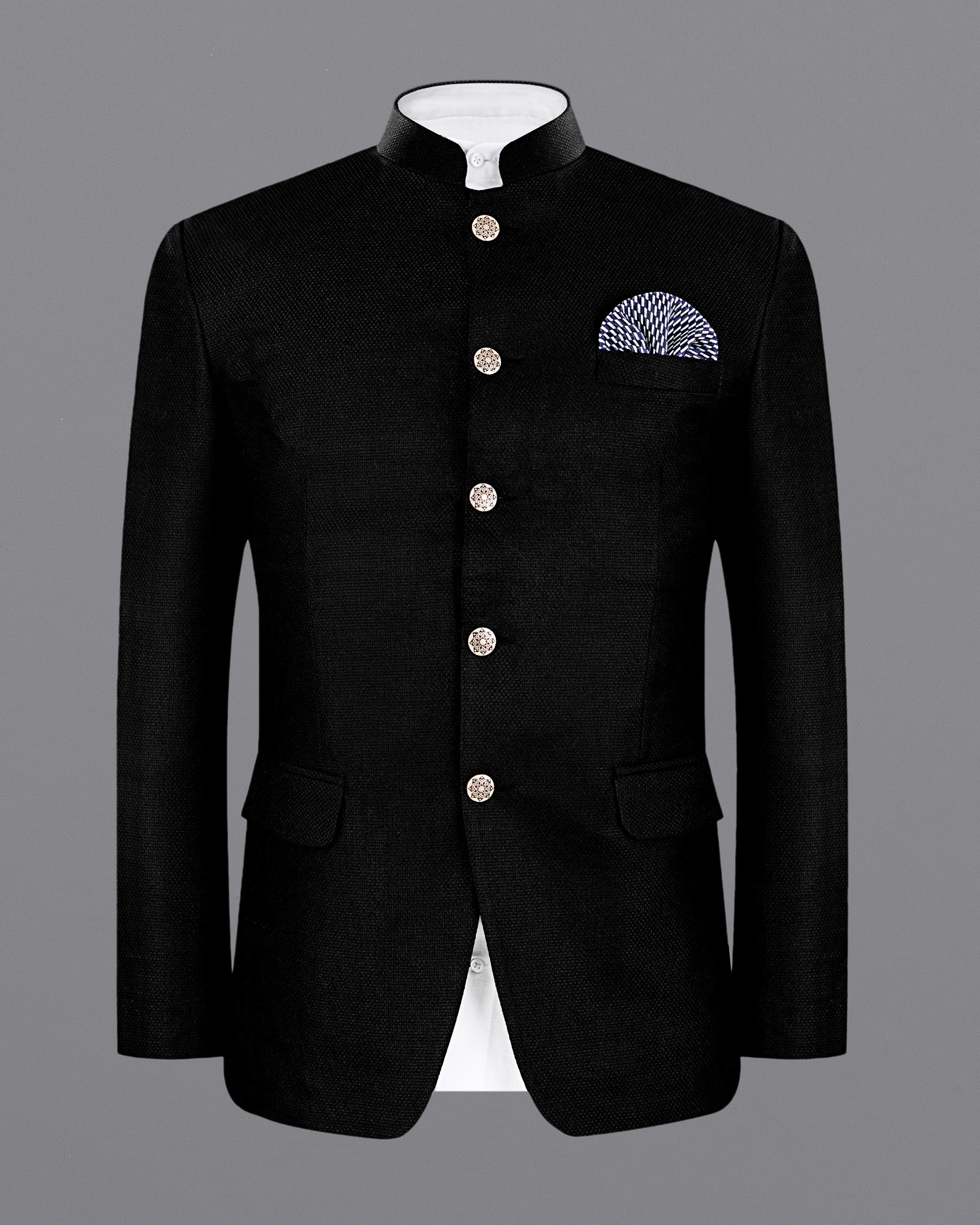 Jade Black Diamond Textured Bandhgala/Mandarin Blazer