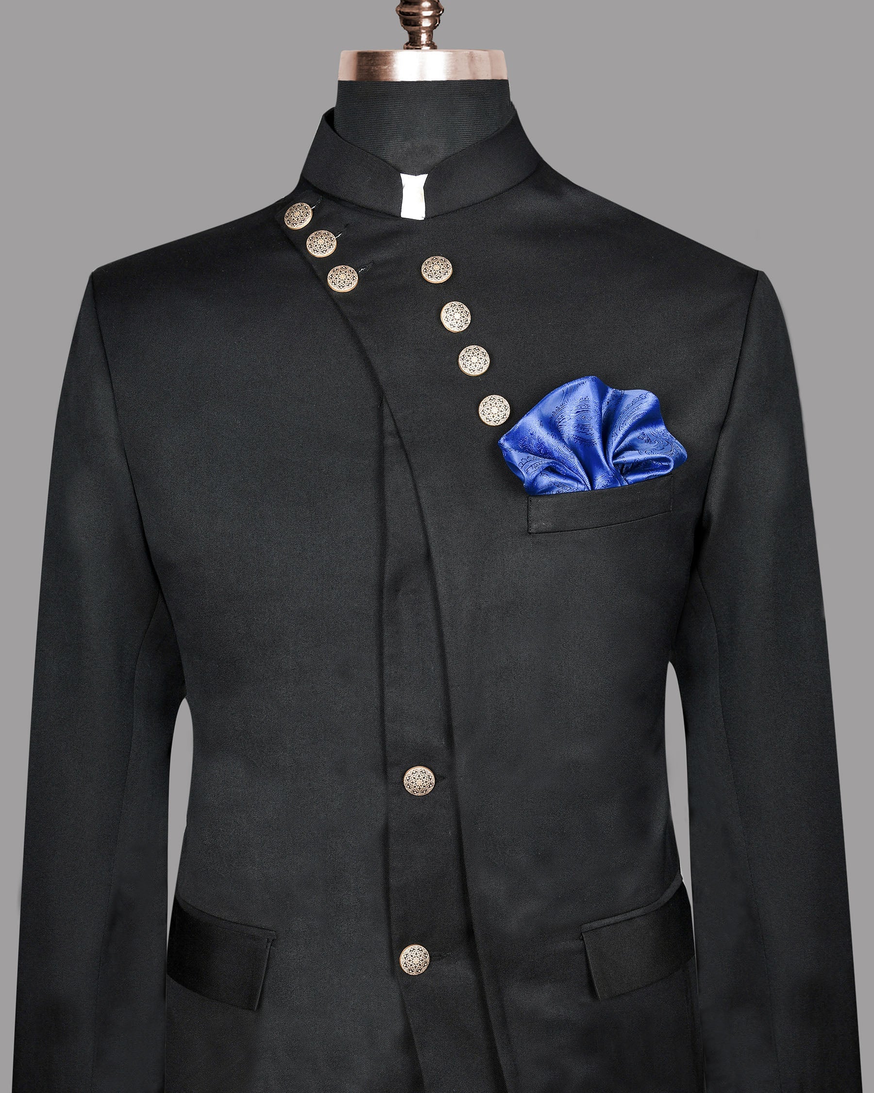 Jade Black Cross Buttoned Bandhgala/Mandarin wool blend Designer Blazer BL570-D1-42, BL570-D1-60, BL570-D1-40, BL570-D1-36, BL570-D1-52, BL570-D1-50, BL570-D1-56, BL570-D1-38, BL570-D1-44, BL570-D1-46, BL570-D1-48, BL570-D1-58, BL570-D1-54