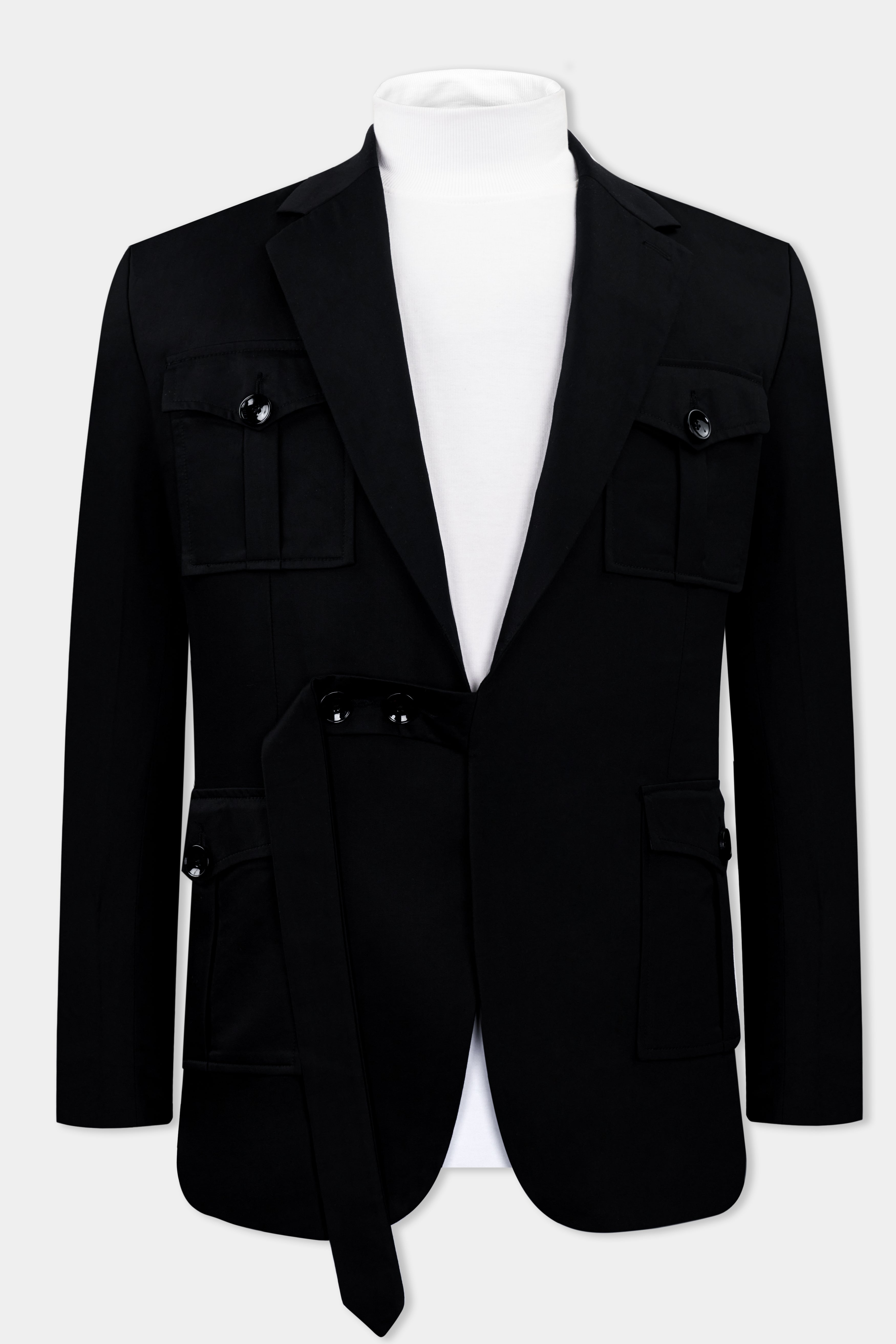 Jade Black Subtle Sheen Patch Pockets Sport Blazer