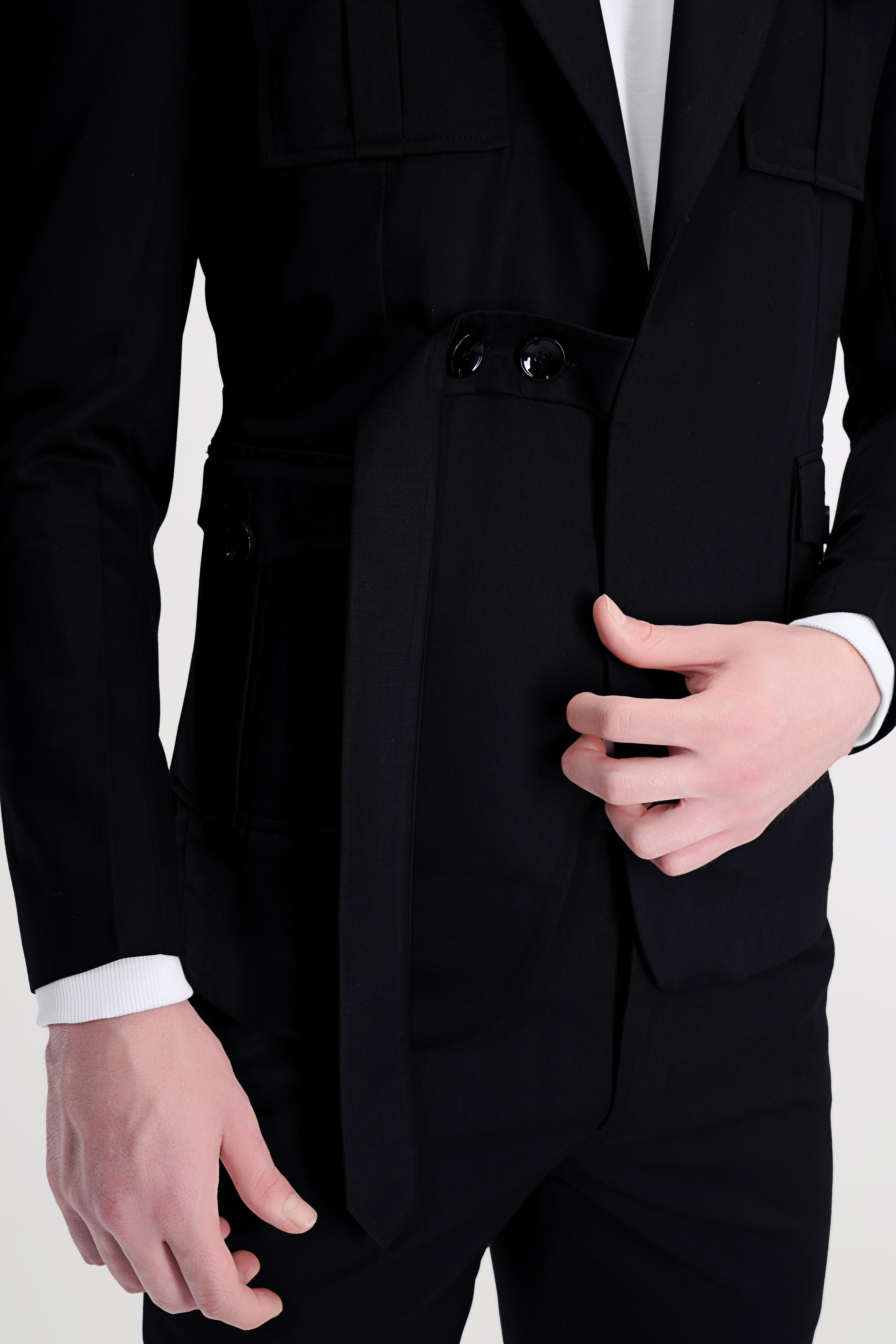 Jade Black Subtle Sheen Patch Pockets Sport Blazer