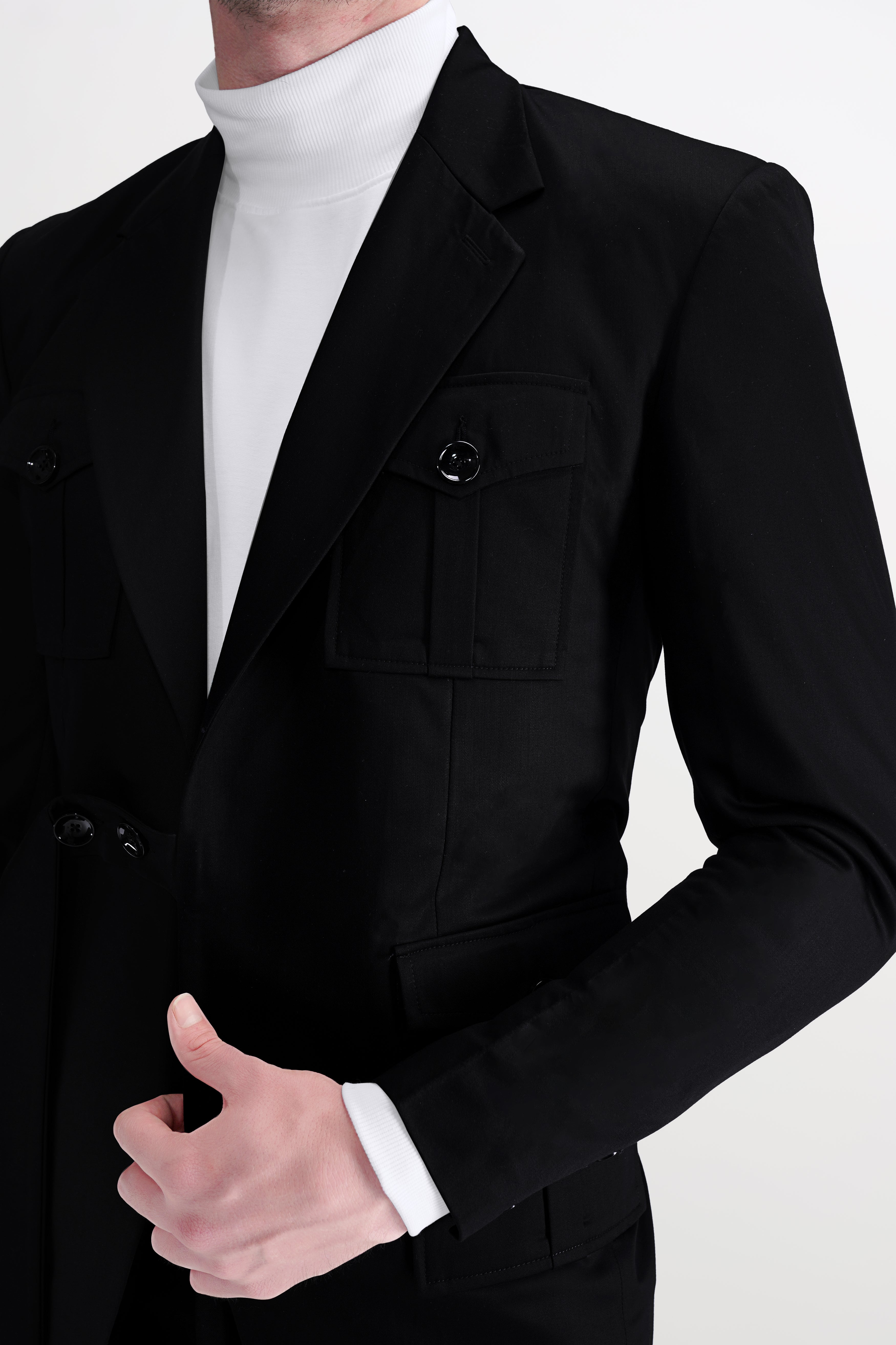 Jade Black Subtle Sheen Patch Pockets Sport Blazer