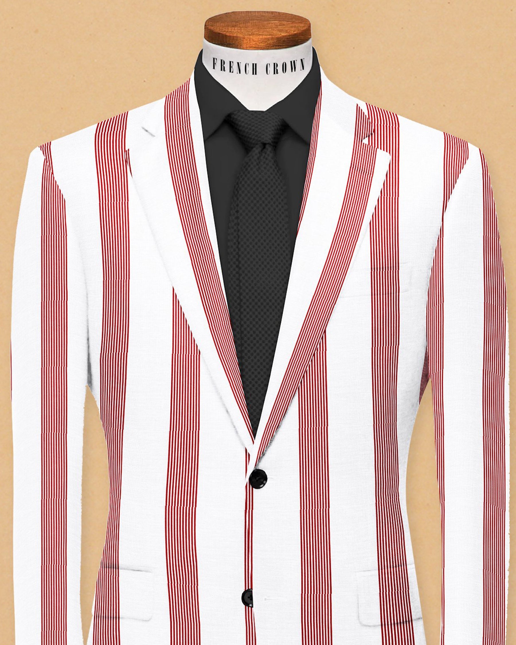 Bright White with Red Broad Striped Designer Blazer