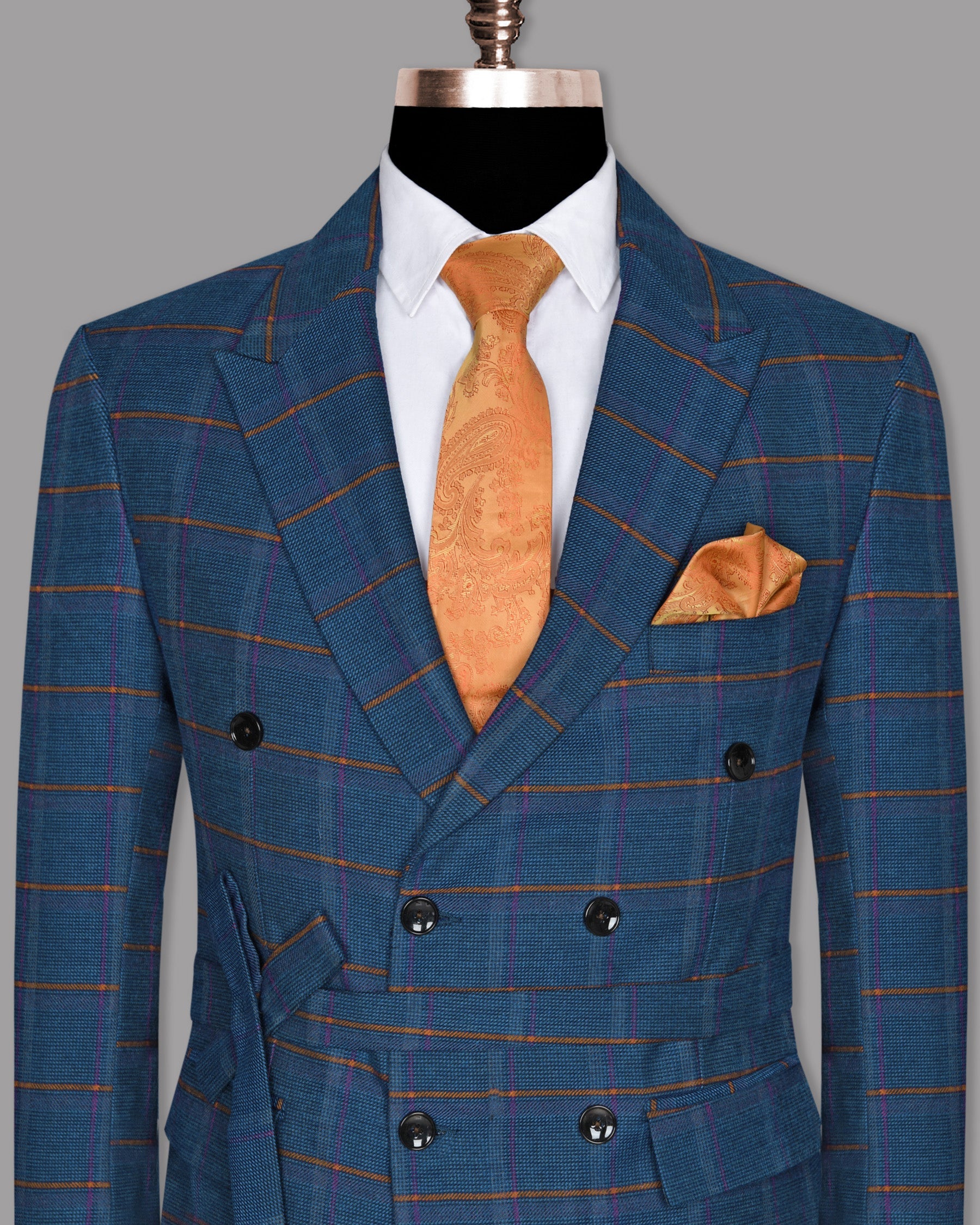 True Blue Windowpane Flannel Wool Blend Double Breasted Tweed Blazer BL688-D8-36, BL688-D8-38, BL688-D8-40, BL688-D8-44, BL688-D8-46, BL688-D8-42, BL688-D8-56, BL688-D8-58, BL688-D8-54, BL688-D8-48, BL688-D8-50, BL688-D8-52, BL688-D8-60