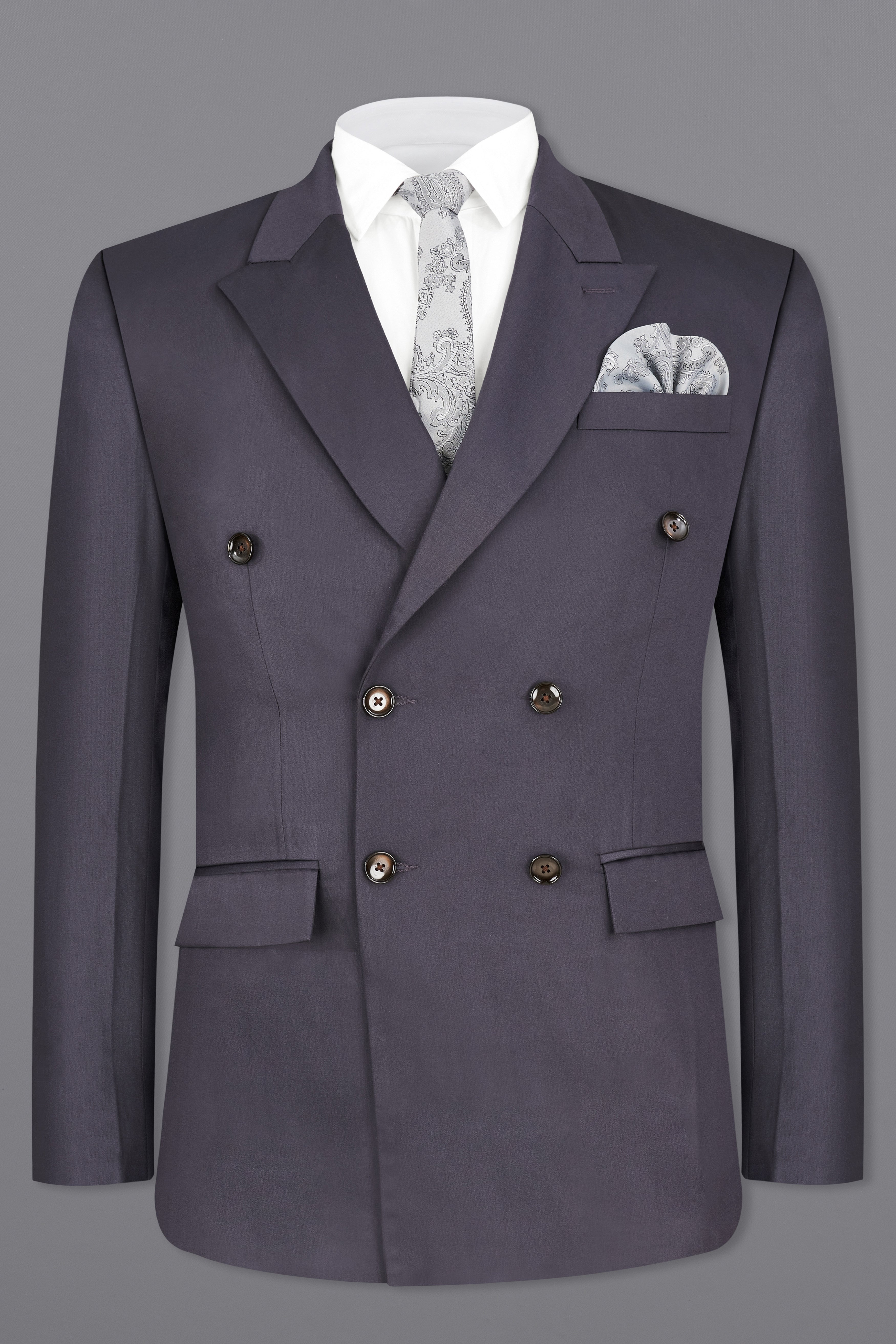 Porpoise Grey Subtle Sheen Wool Blend Double Breasted Blazer