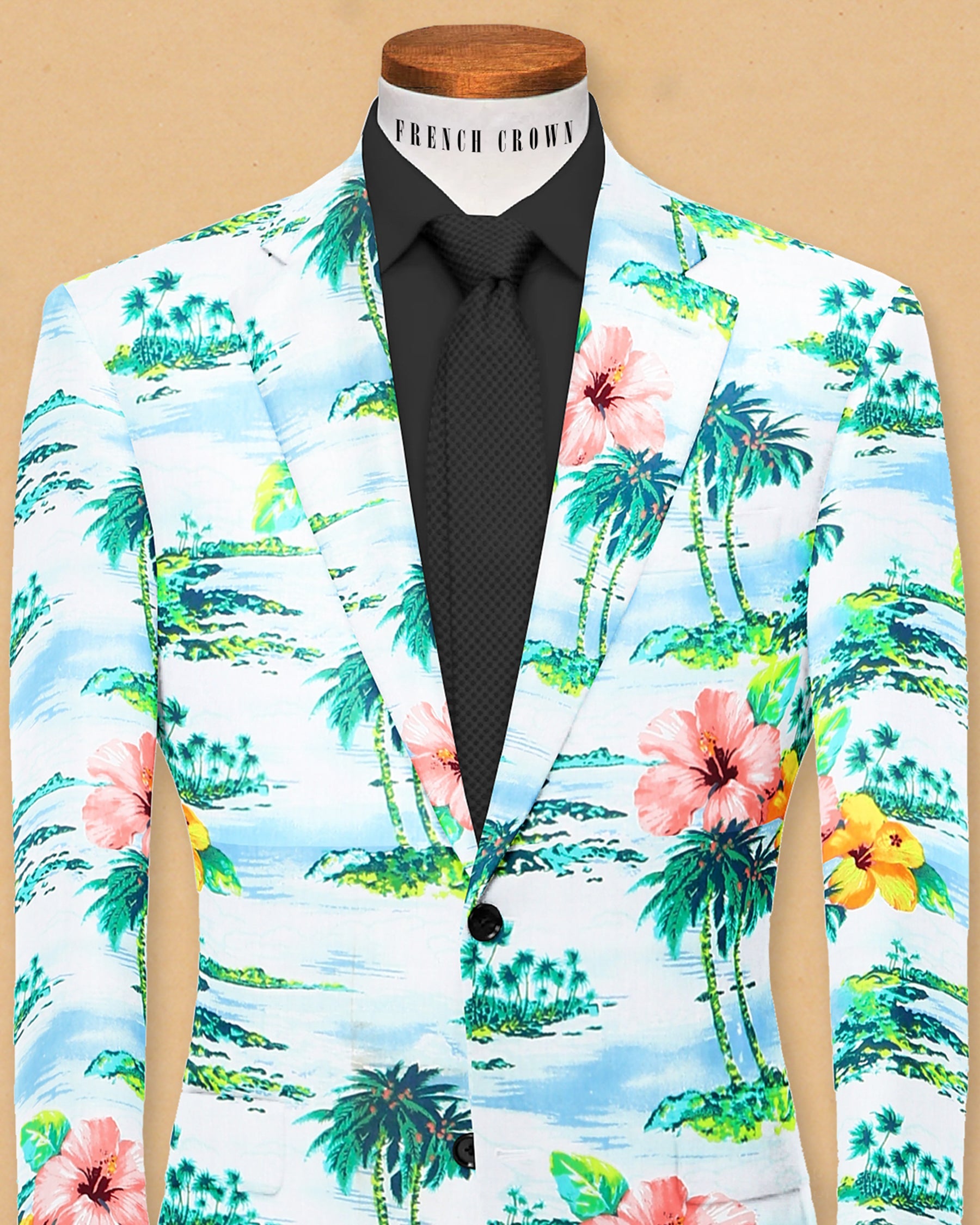 White Based Colorful Tropical Print Designer Blazer