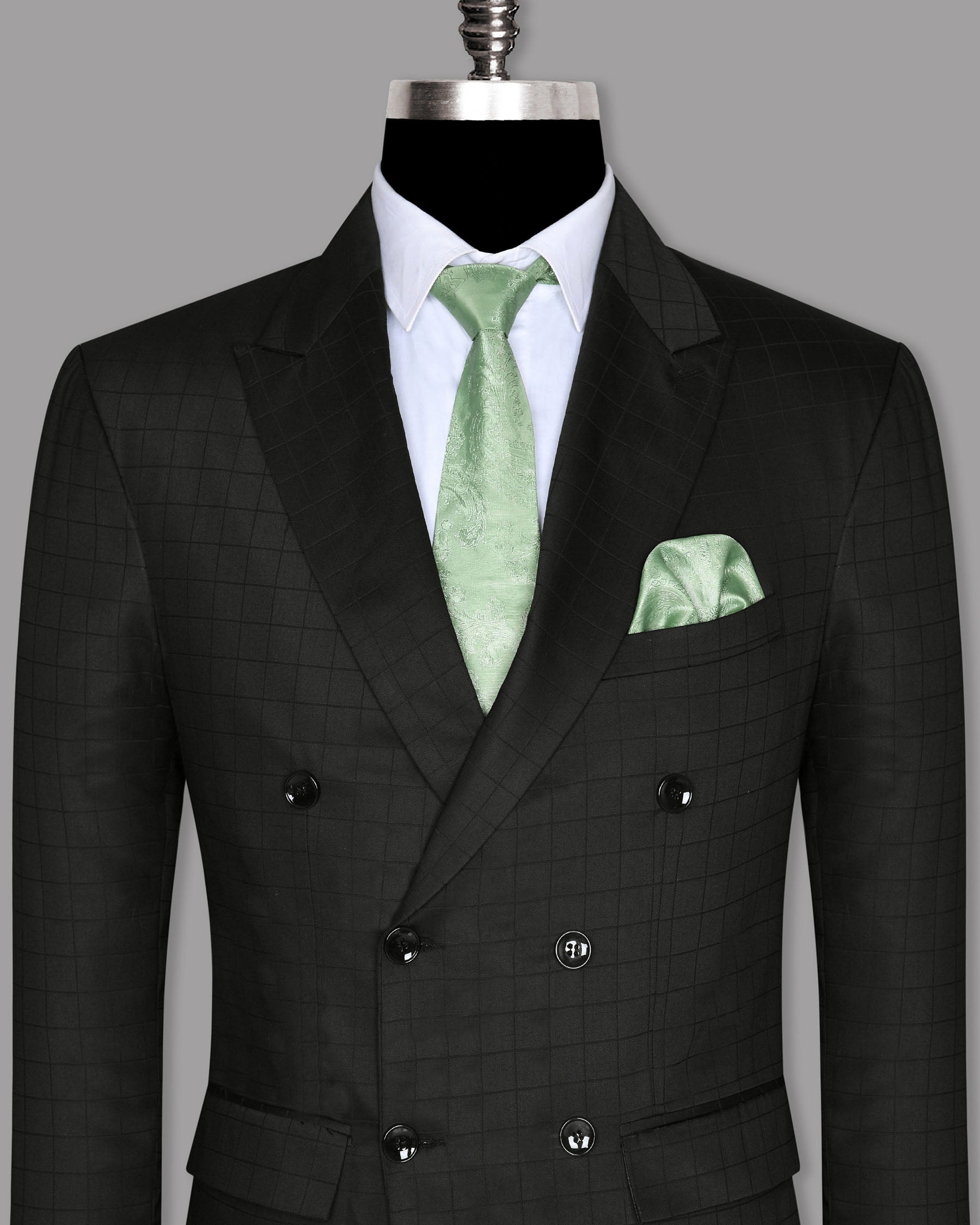 Jade Black tonal windowpane Wool Double Breasted Blazer BL725DB-36, BL725DB-38, BL725DB-40, BL725DB-42, BL725DB-44, BL725DB-46, BL725DB-48, BL725DB-50, BL725DB-52, BL725DB-54, BL725DB-56, BL725DB-58, BL725DB-60