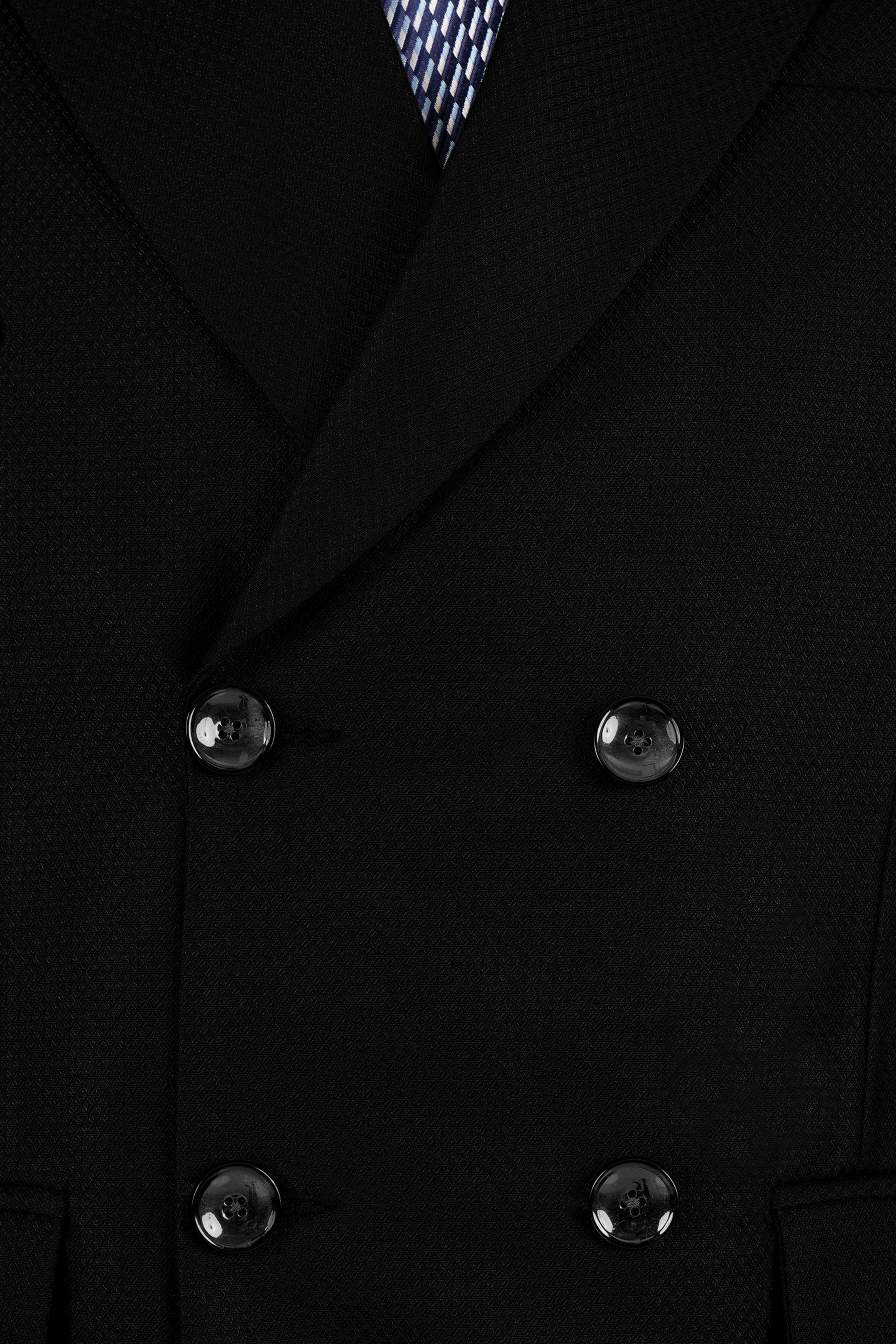 Jade black Diamond Textured Wool Blend Double Breasted Blazer